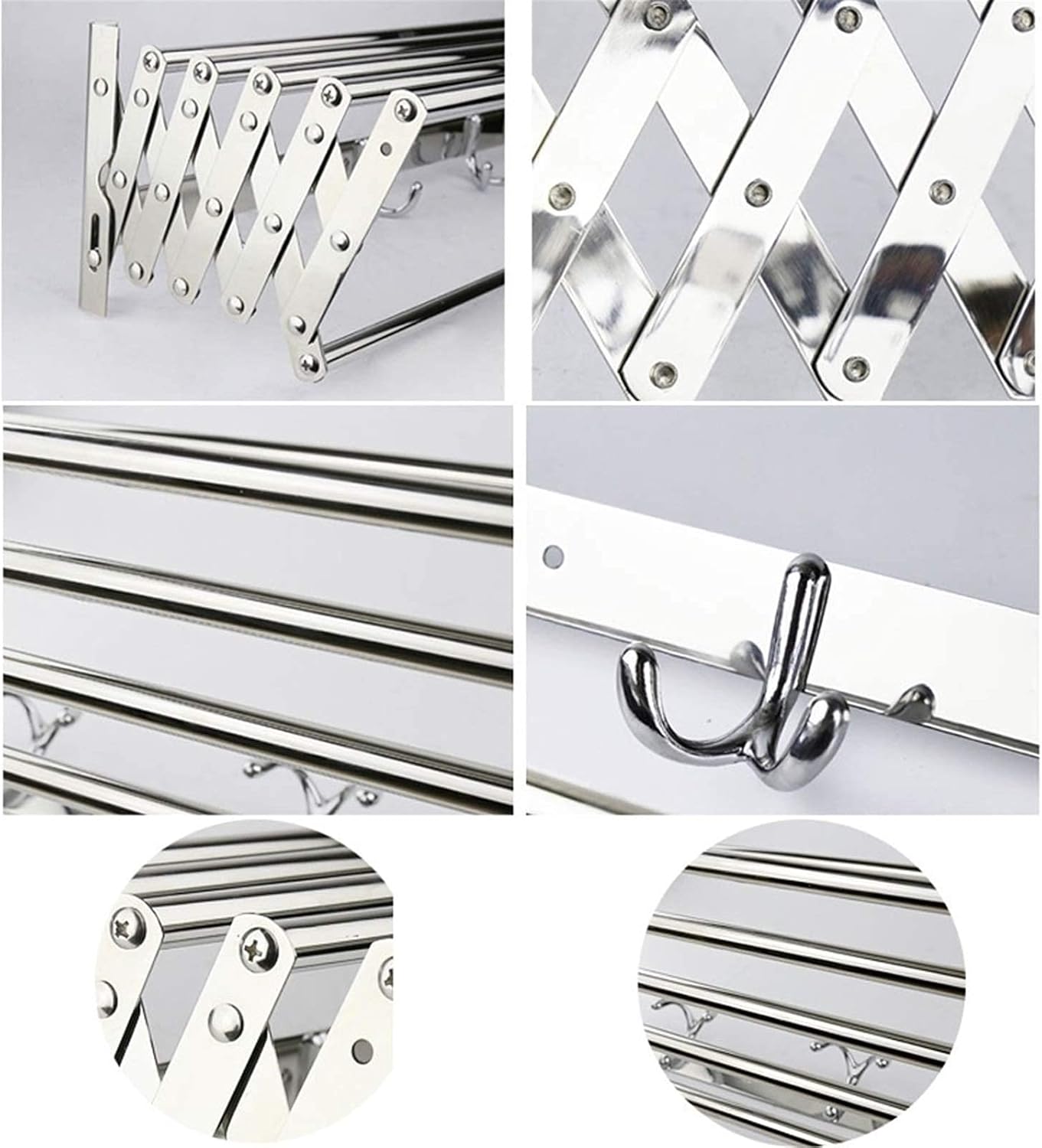 Laundry Room Drying Rack Wall Mounted Clothes Hanger Folding Extendable Wall Coat Towel Racks Home Storage Organiser Space Savers with Rod Fashionable