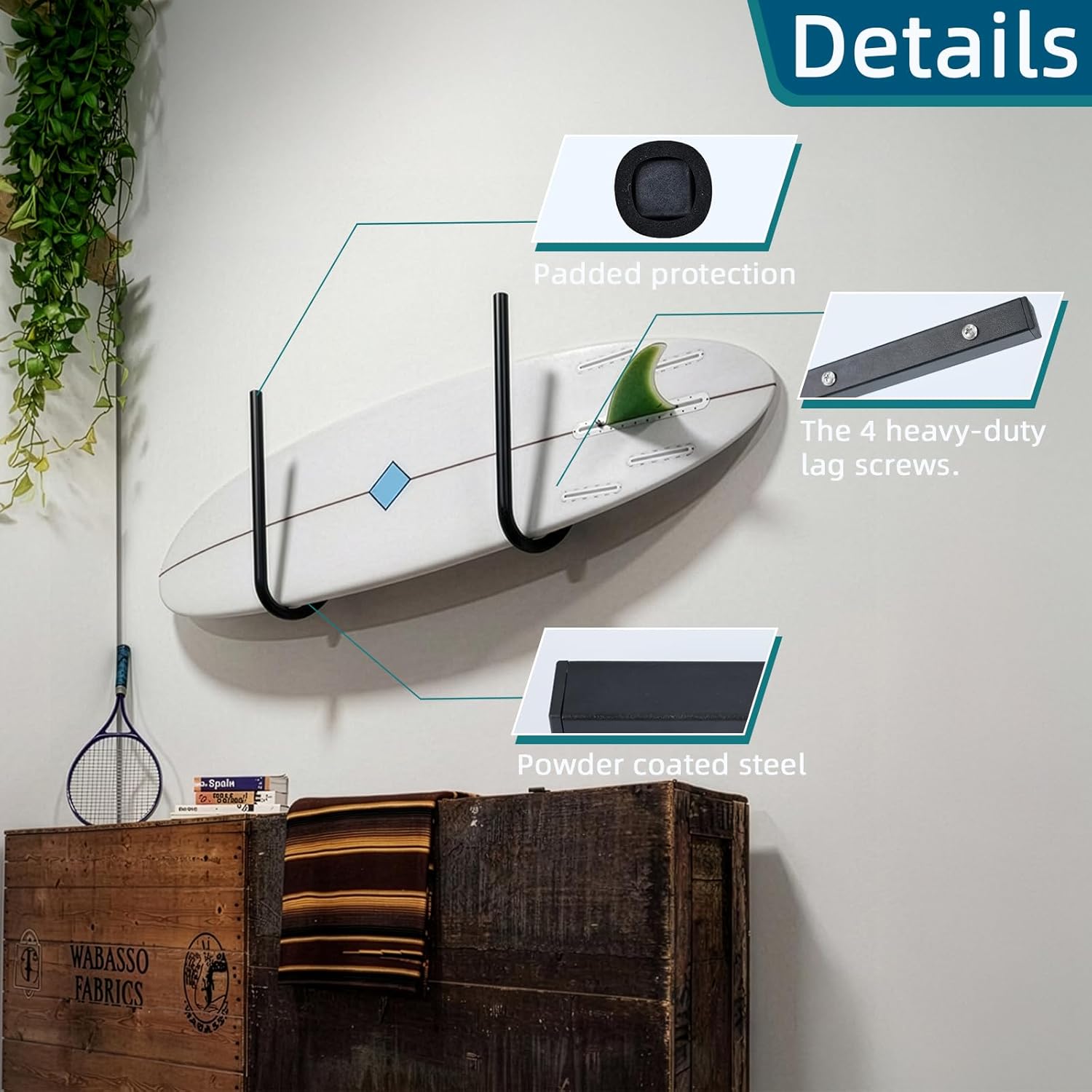 SUP Paddleboard Storage Rack, Surfboard Wall Mount and Kayak Rack for Garage Ceiling Wall Storage,Heavy-Duty Indoor Board Paddle Organizer, 50 lbs Max,Hang 1-3 Surf or SUP Boards