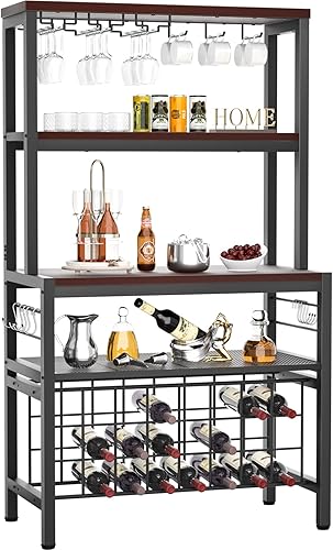 Miniatura 1 de Unikito Armario de licor mesa de estante de vino de piso independiente gabinete de bar para el hogar con estante de vidrio mesa de bar de café con