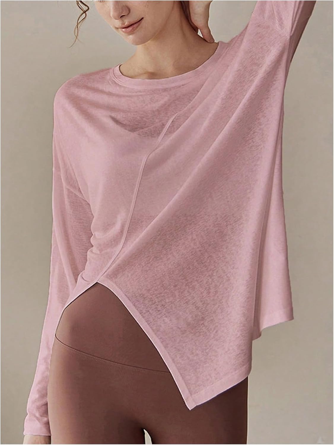 SweatyRocks Women's Long Sleeve Sheer Split Workout Top Yoga Athletic Soft Comfy Tee Shirt - Image 2