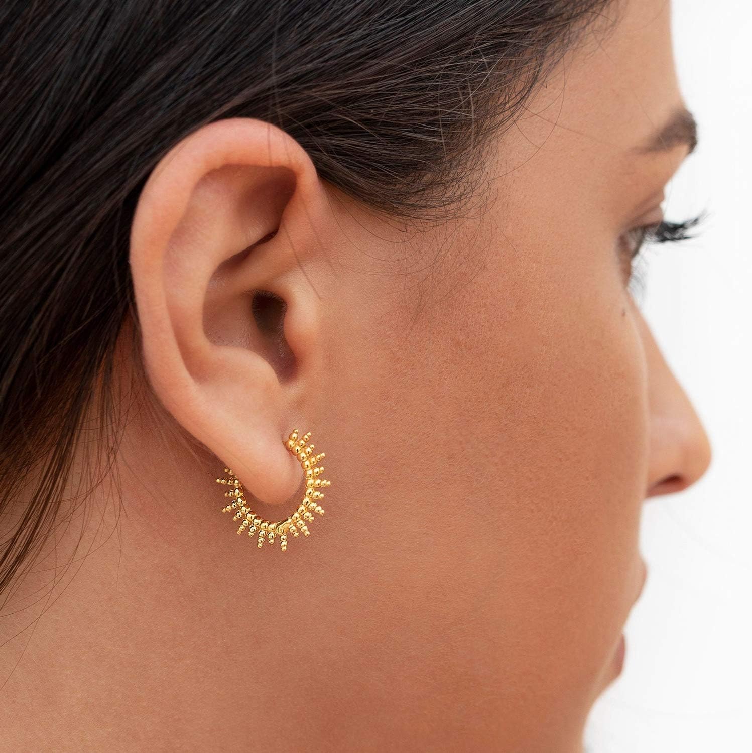 VACRONA Gold Hoop Earrings Huggie Earrings for Women 14k Gold Plated Small Hoops Green Snake Shell Beaded Earrings Hypoallergenic Jewelry Gift - Image 3