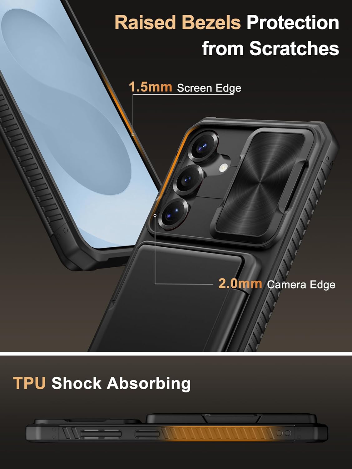 Vihibii for Samsung Galaxy S25+ Plus Wallet Case with Card Holder (4 Cards) [RFID Blocking] & Slide Camera Cover & Raised Edges Protect Screen, Shockproof Rugged Case for S25+ Plus 6.7" 2025, Black - Image 5