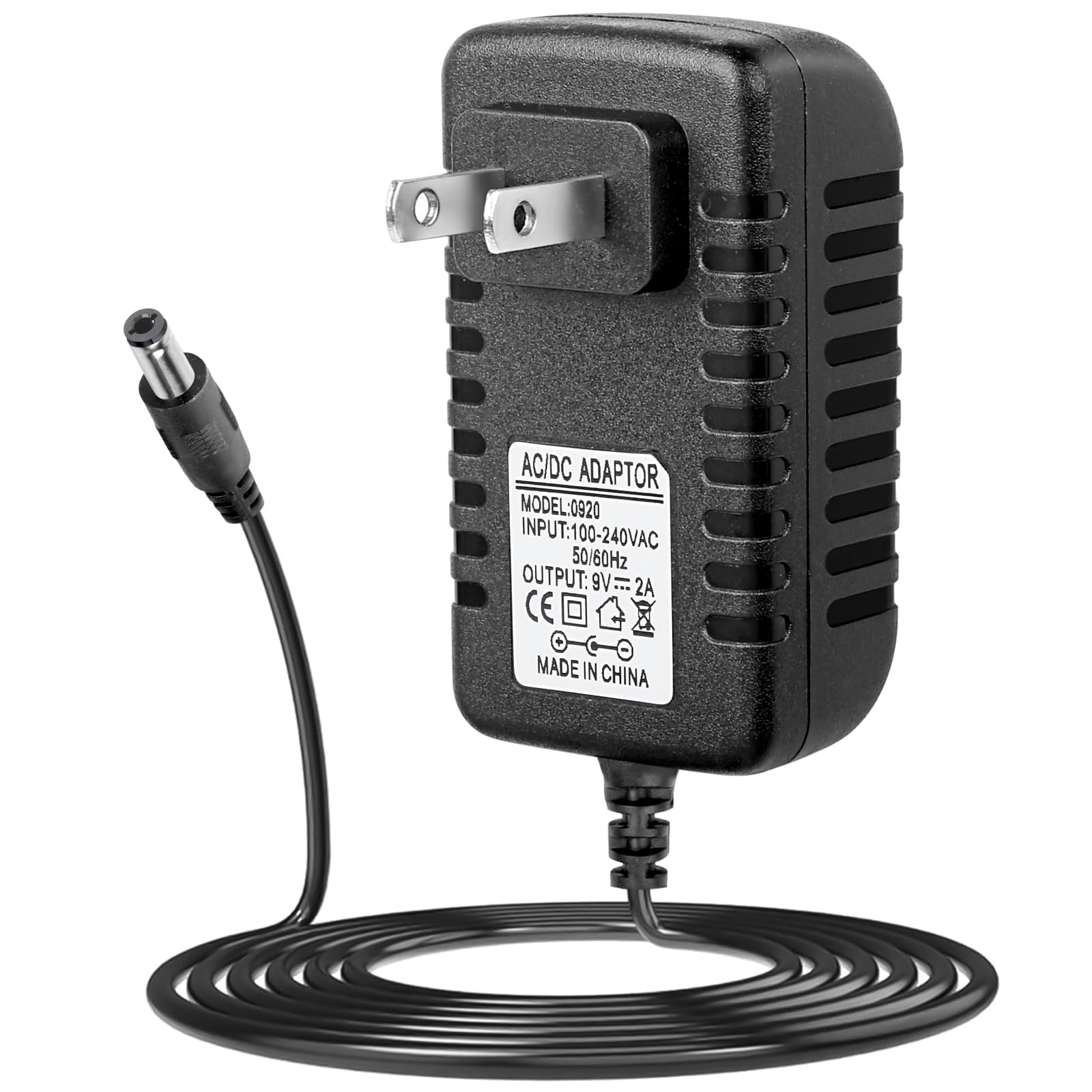 MAD OWL AC DC Power Supply Adapter, 9V 2A Guitar Pedal Piano Keyboard Charger,5.5 x 2.1mm Center Negative Connector, 110V Input