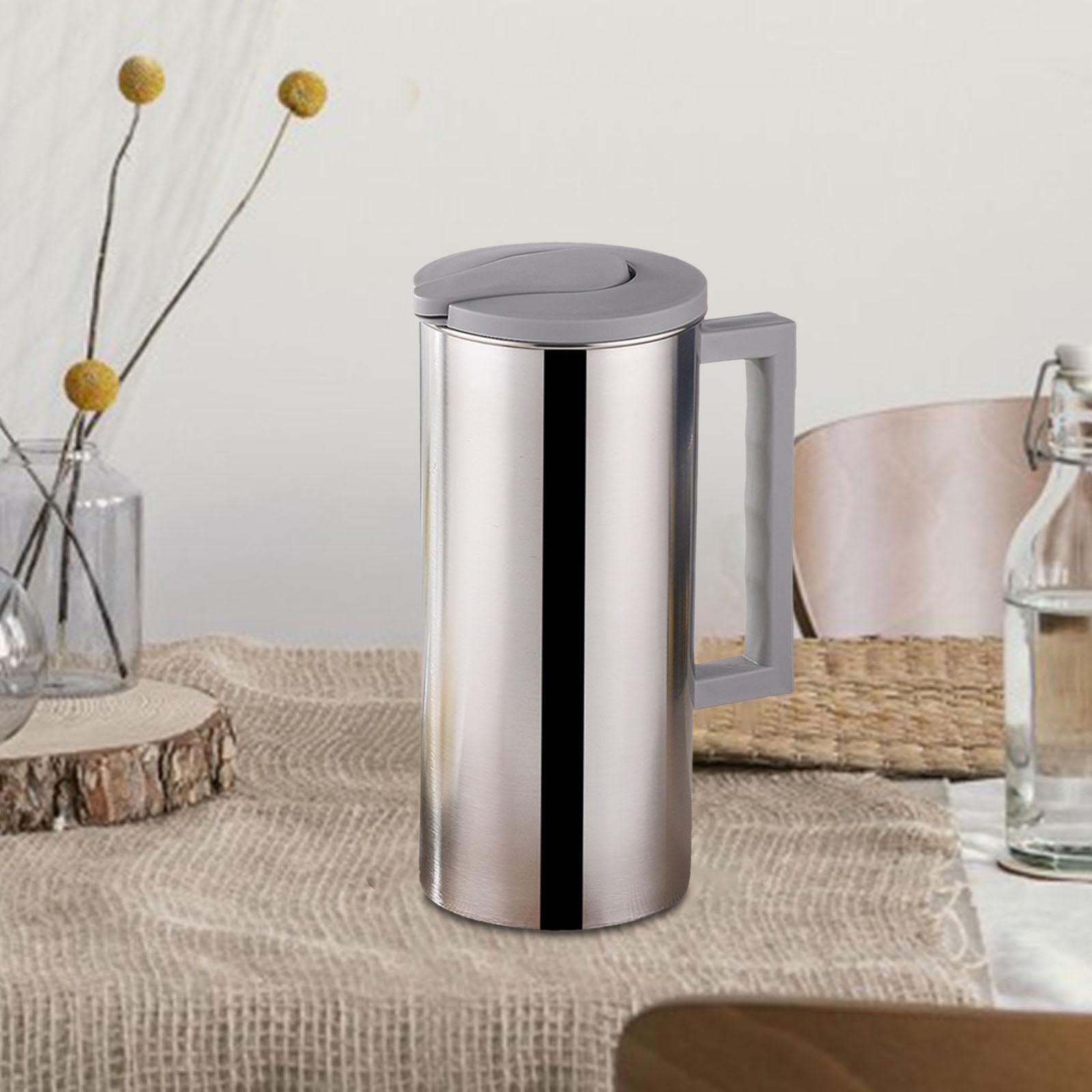 Jarra de Agua Metálica de 1, con Tapa Y Asa, Jarra de Agua, Jarra de Leche Metálica, Hervidor de Agua Fría para El Hogar, Cafetería, Restau, Gris