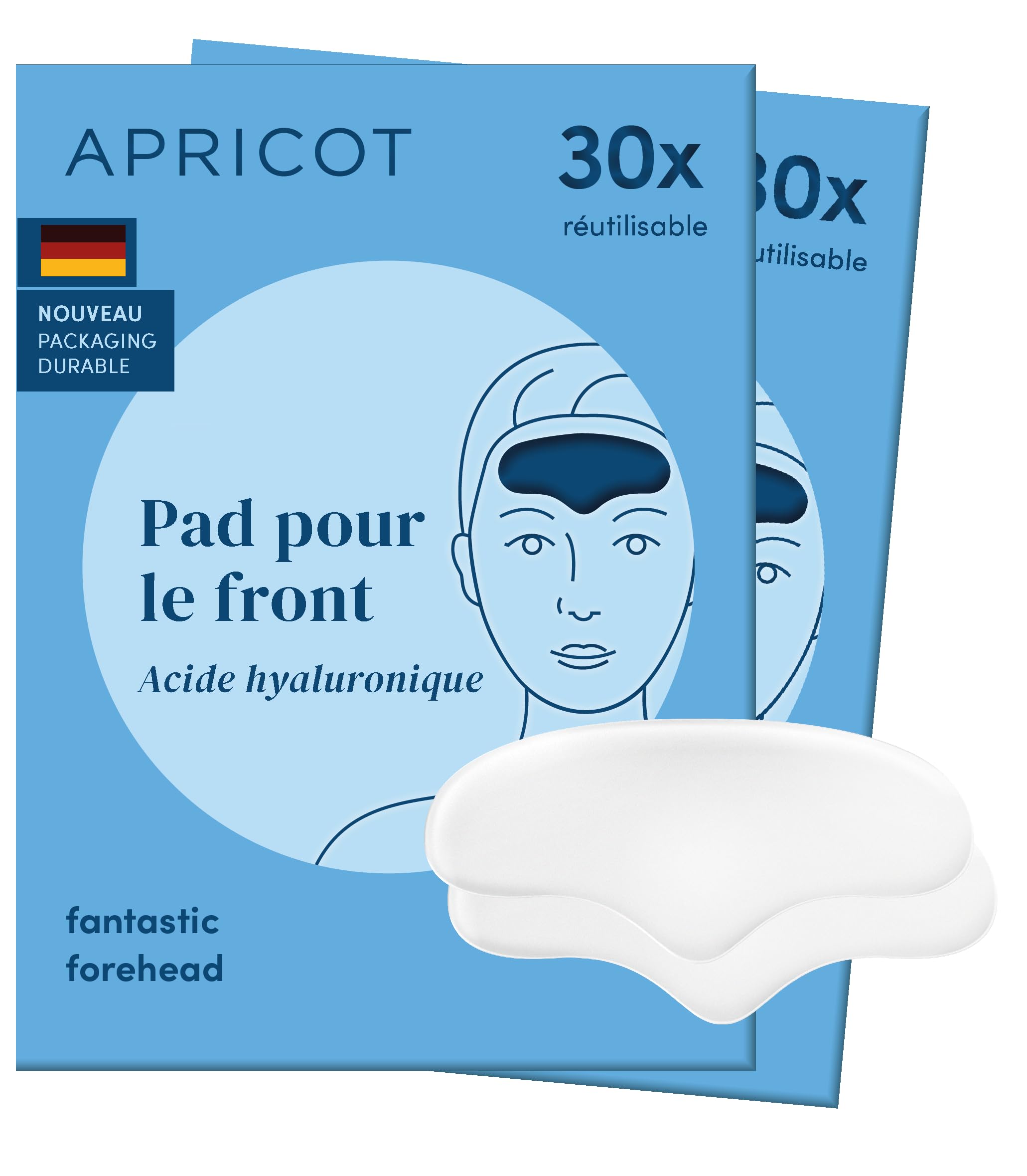 APRICOT Fantastic Forehead Lot de 2 coussinets en silicone pour le front et les rides du lion, à l'acide hyaluronique, pour lisser les rides du front, réutilisables (2 pièces/60 fois), patchs faciaux