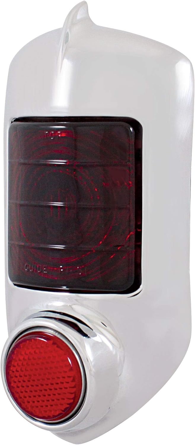 United Pacific C515203 Tail Light With Chrome Bezel, Red Glass Lens, For 1951 1952 Chevy Passenger Car