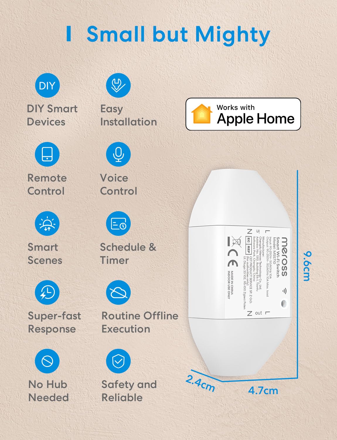 Meross WLAN Switch Works with Apple HomeKit, Smart Switch Remote Control with Siri Alexa, Google Assistant, SmartThings, DIY Smart for Electric Household Appliances, 2 Pack - Image 4