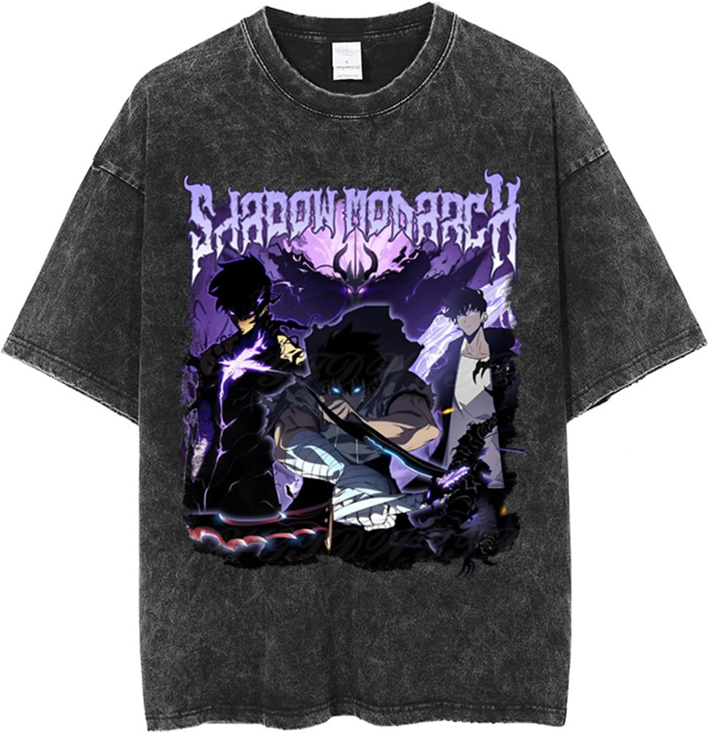 ISaikoy Vintage Anime Solo Leveling T-Shirt Washed Cotton Short Sleeve Tee Shirt Costume