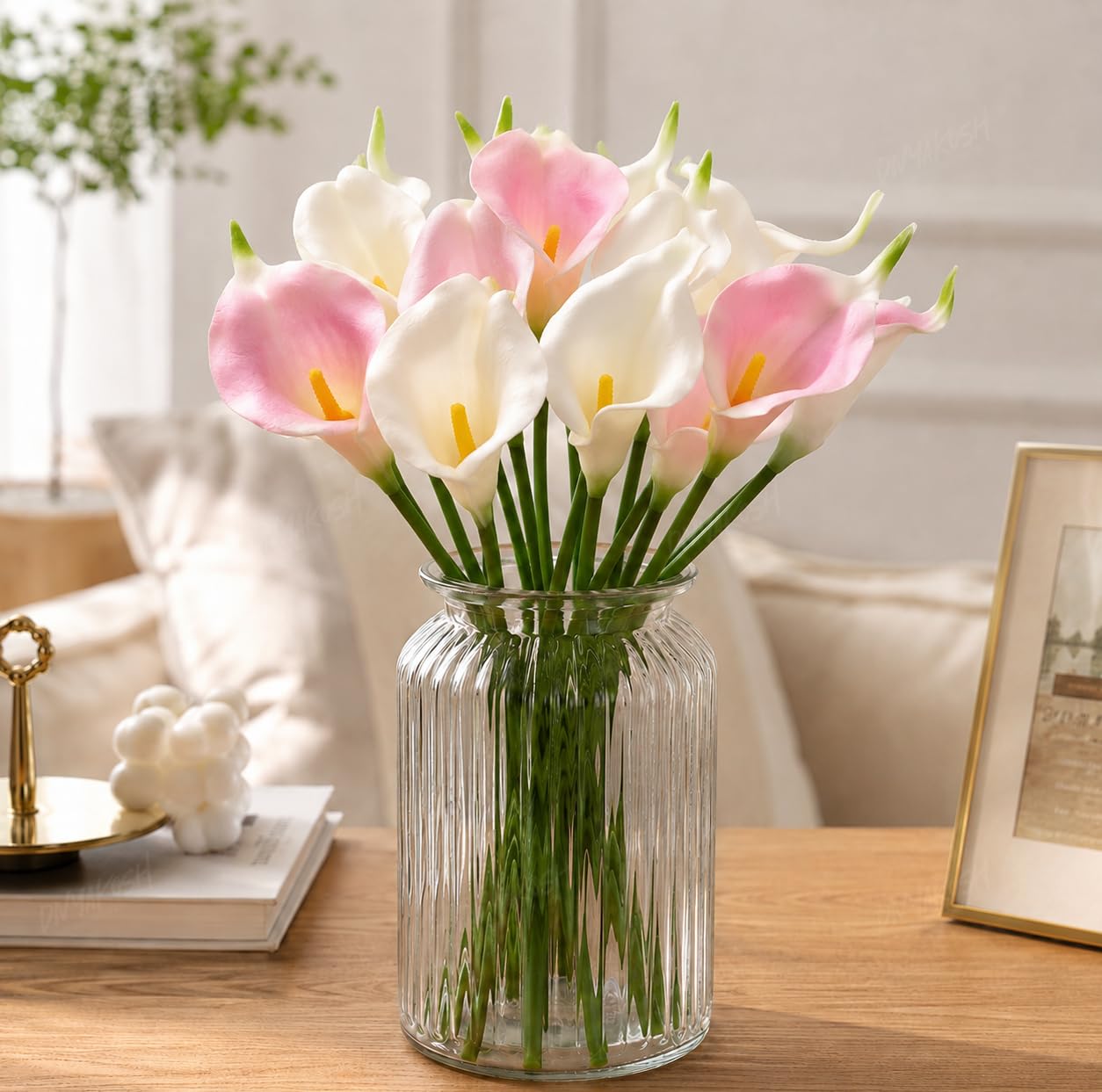 Divyakosh Pink White Calla Lilly,10 Sticks Artificial Flowers for Decoration (VASE NOT Included), Artificial Flower for Vase | Fake Flower, Decorative Items, Ganpati Decoration Items
