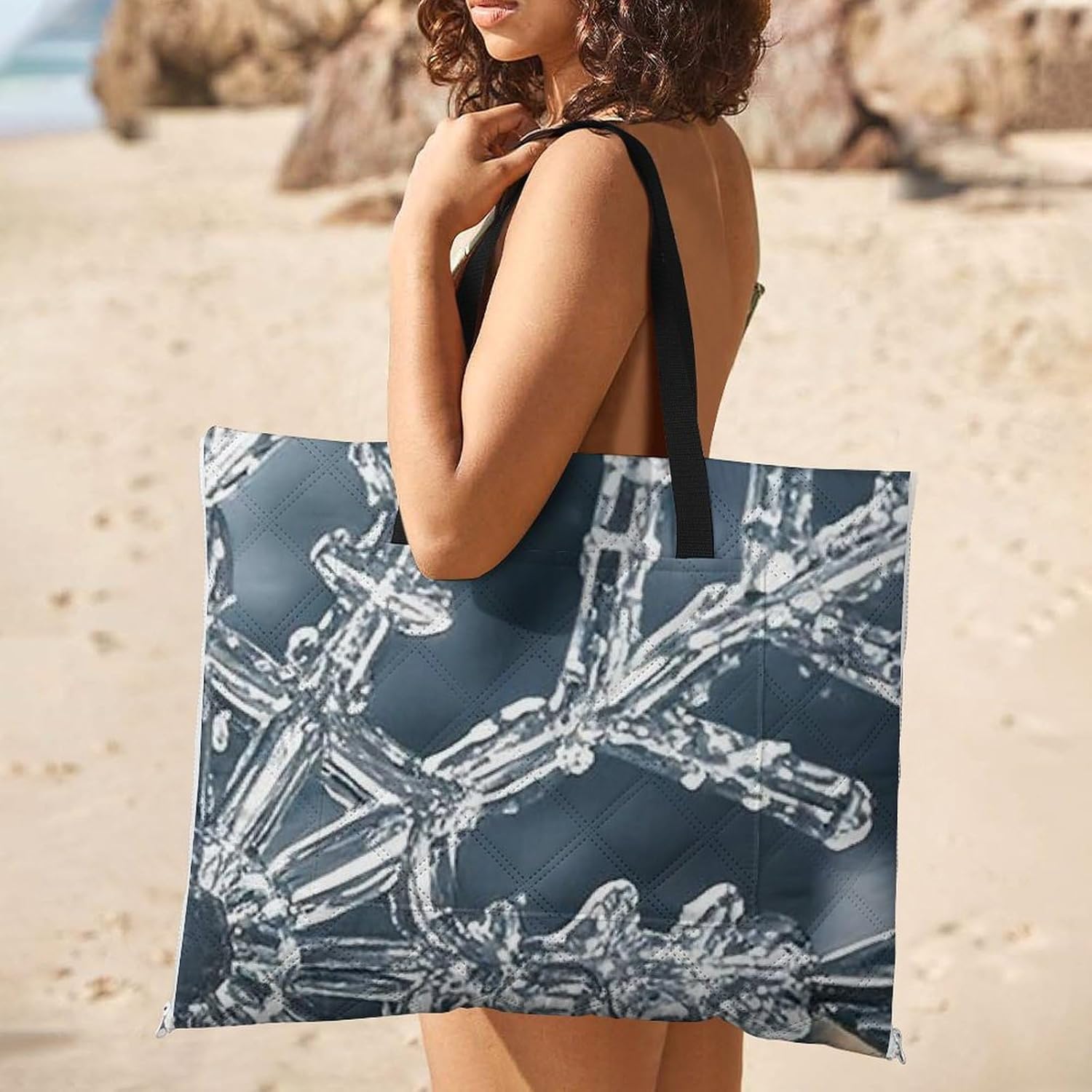 Transparent Snowflake Picnic Blankets Waterproof Blanket Outdoor Beach Blanket with Tote Bag Design, Foldable Picnic Mat for Camping, Beach, Park 150x100cm