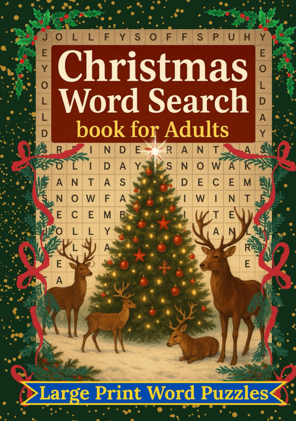 Christmas Word Search book for Adults: Large Print Christmas Puzzle Book for Adults and Seniors: Difficult Word Searches with Story Clues and Full Solutions.