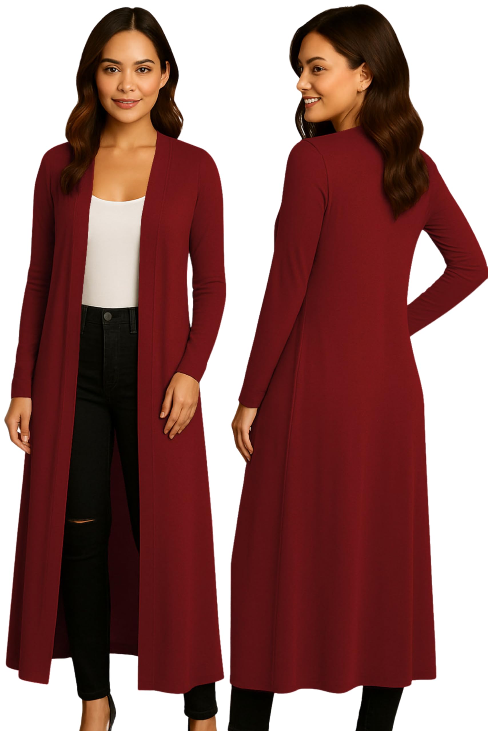 Re Tech UK Ladies Womens Maxi Plus Size Long Cardigans for Women UK Collared Top Long Full Sleeve Floaty Women's Cardigans Coatigans Sizes 8-26 (Wine - XXXL)