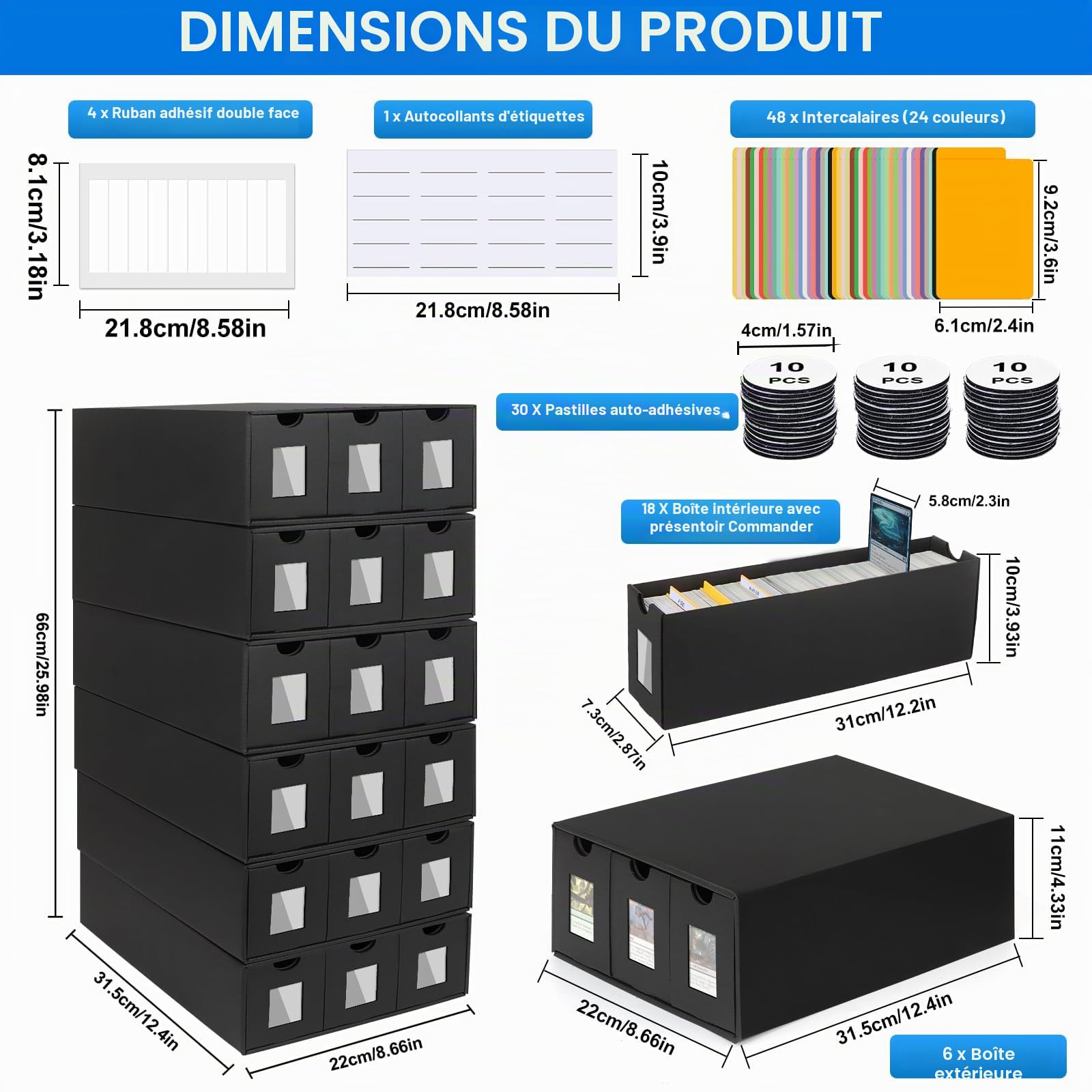 18 000+ Boîte de Rangement pour Cartes à Collectionner, Boîte à Cartes pour Cartes MTG Commander, MTG Deck Box avec 48 Séparateurs, Boîte à Cartes pour Cartes TCG, PTCG, MTG, Sports