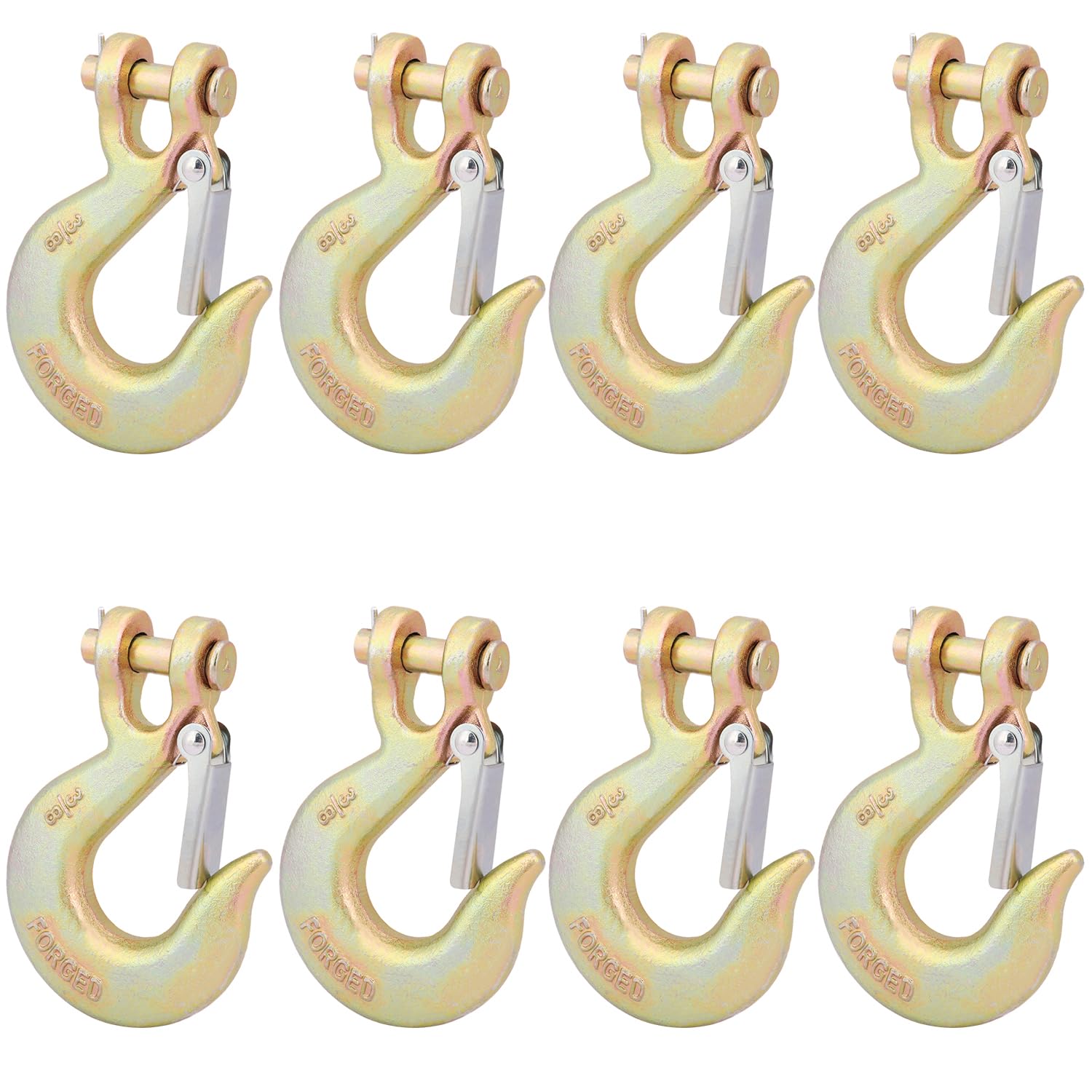 8 Pack 3/8 inch Forged Steel Clevis Slip Hook with Safety Latch, Heavy Duty G70 Clevis Grab Hook for Towing and Winch, 3t Capacity, 0.75 Inch Opening