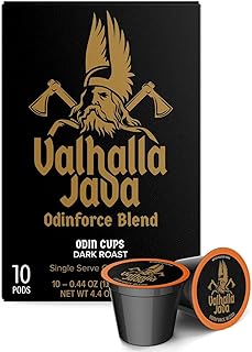Death Wish Coffee Valhalla Java Single Serve Pods - Extra Kick of Caffeine - Medium Roast Coffee Pods - Made with USDA Certified Organic Fair Trade Arabica and Robusta Beans 10 Count (pack of 1)