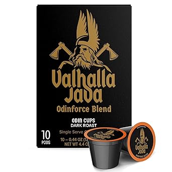 Death Wish Coffee Valhalla Java Single Serve Pods - Extra Kick of Caffeine - Medium Roast Coffee Pods - Made with USDA Certified Organic Fair Trade Arabica and Robusta Beans 10 Count (pack of 1)