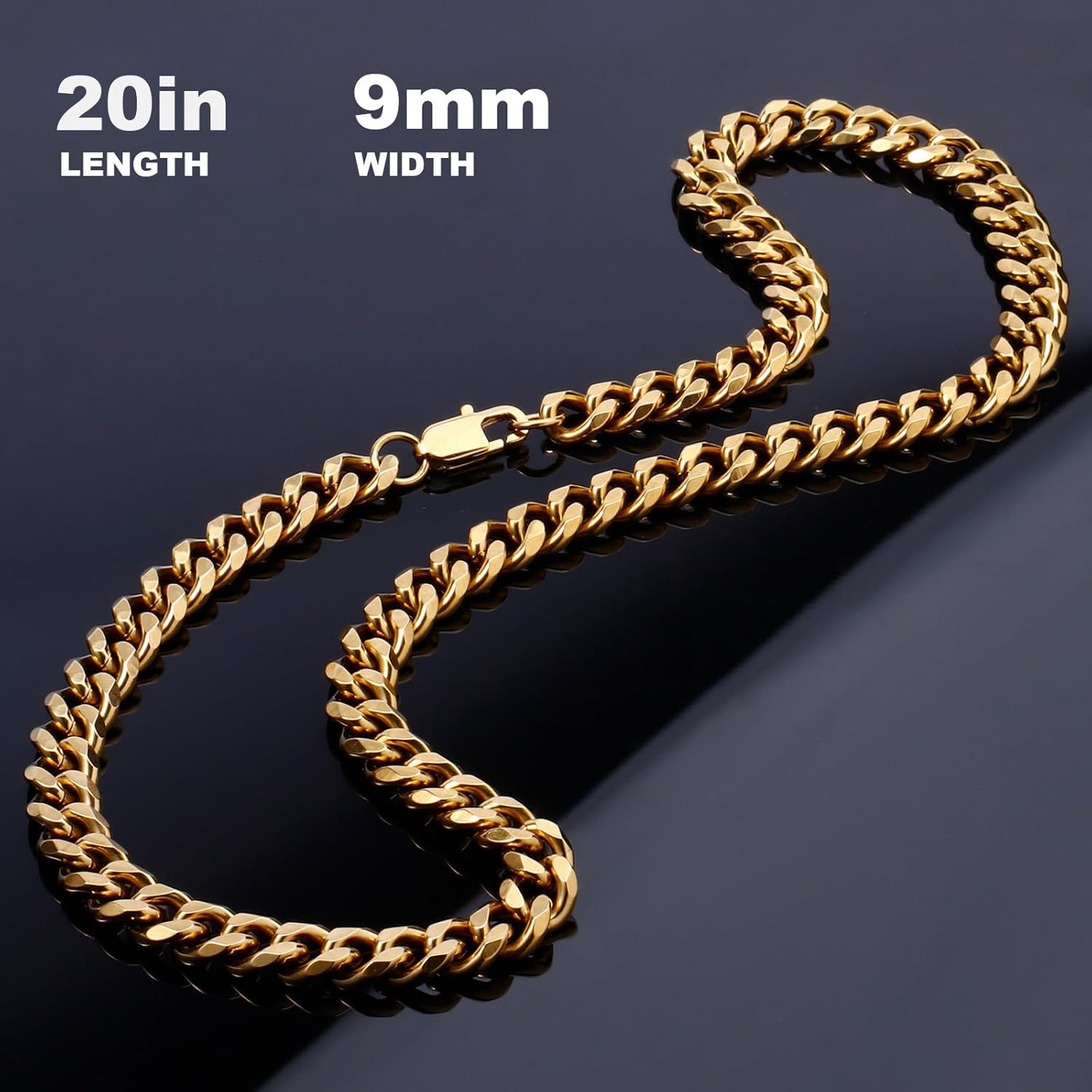 Gold Cuban Link Chain for Men 9mm 18K Gold Plated Stainless Steel Curb Chain Necklace for Women Men, 18/20/22/24 Inch - Image 5
