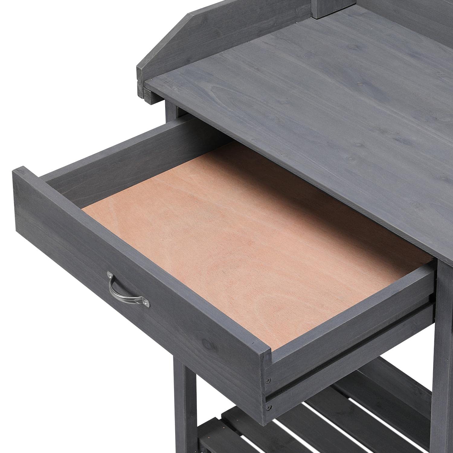 Yaheetech Pflanztisch mit Waschbecken, Blumentisch Gärtnertisch Holzpflanztisch mit Schubladen & Verstellbaren Ablagefläche & Haken, aus Wetterfest Holz für Terrasse Garten, Grau