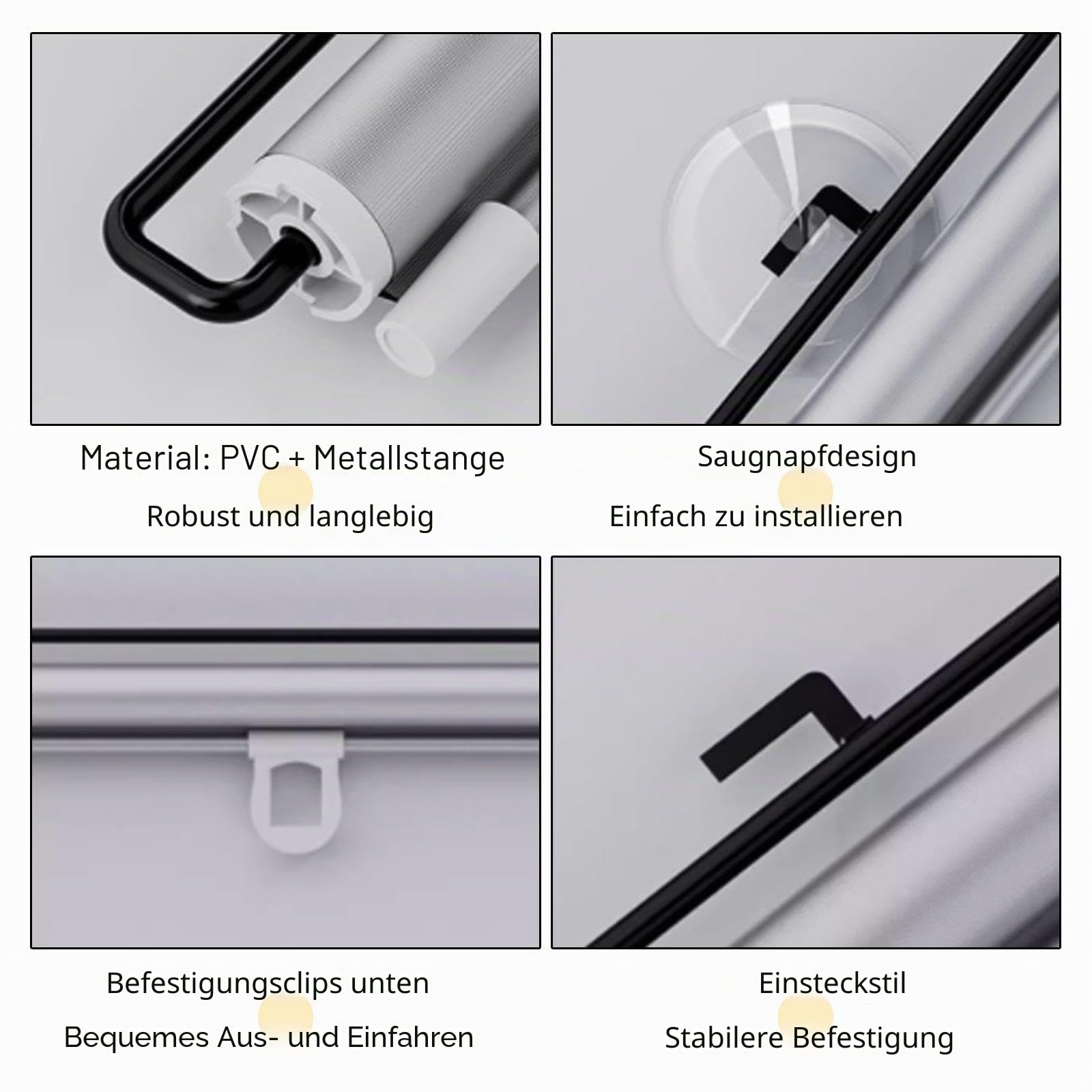 Saugnapf Rollos Für Fenster,Sonnenschutz Verdunkelungsrollos 40cm 45cm 50cm 58cm 68cm 80cm,Temporäre Jalousien Ohne Bohren,Einziehbarer Sichtschutzvorhänge,Thermorollo Schwarz,W×H-80*200cm(31*79in)