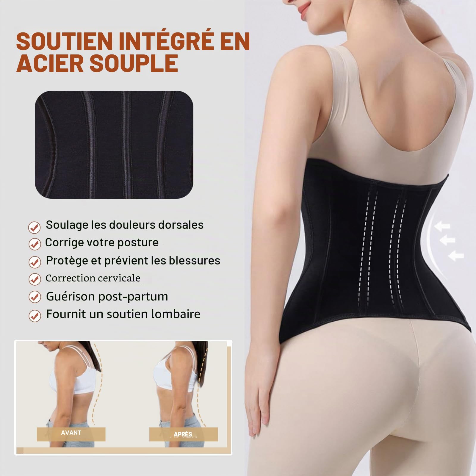 Corset Minceur Femme Ventre Plat, Ceinture Gainante en Forme de U Ceinture Post Partum Corset Minceur Serre Taille Body Sculptant Femme Ceinture Abdominale Serres-Taille