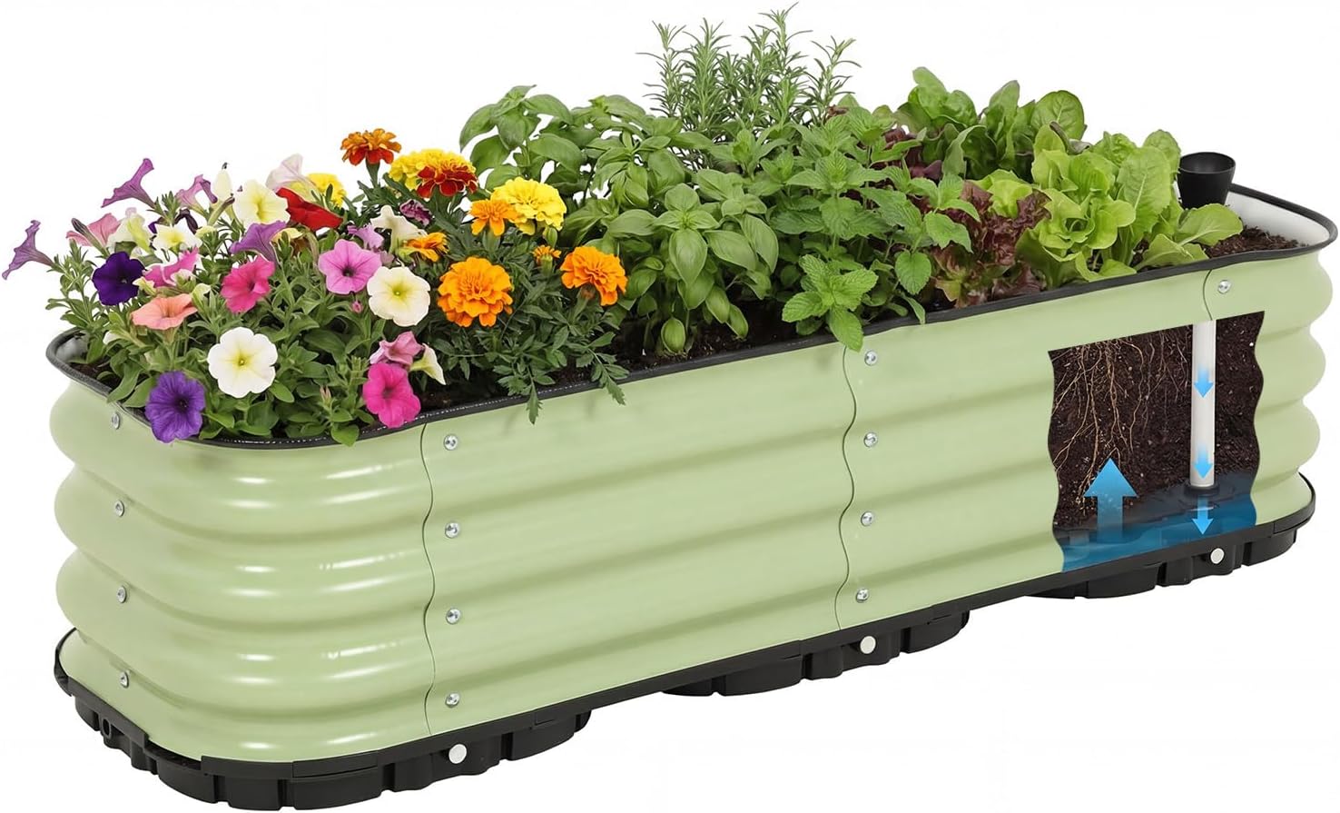 BPS Self-Watering Raised Garden Bed 47.2'' with Drainage Plugs, Indoor/Outdoor Metal Raised Beds for Gardening, Durable Galvanized Planter Box for Vegetables, Flowers, Herbs, and Fruit