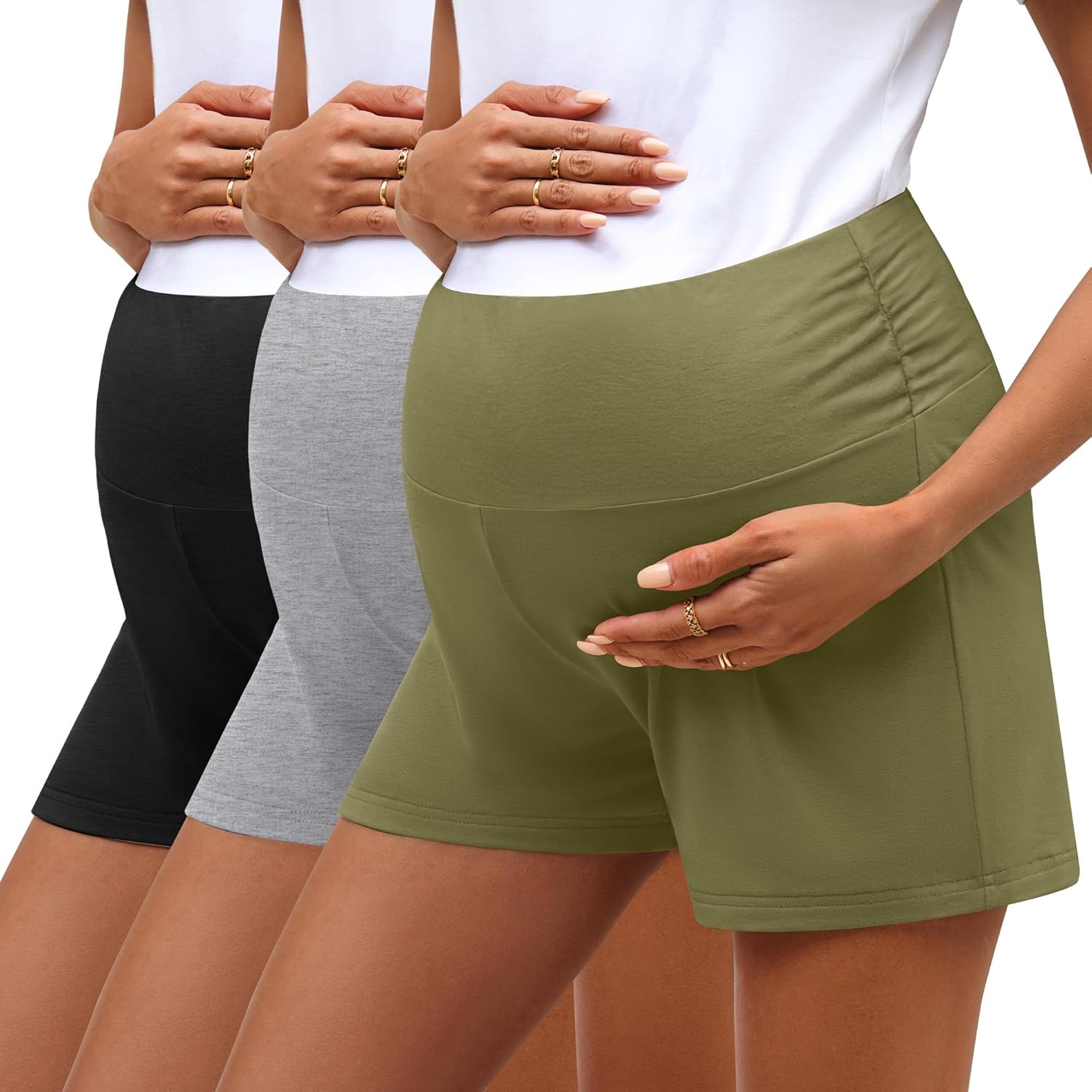 3 Pack Women's Maternity Shorts Over Belly Pregnancy Shorts Comfy Lounge Pajama Workout Maternity Clothes