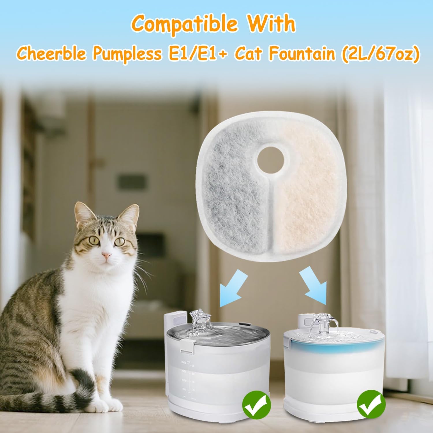 16 Pack Replacement Filters for E1/E1+ Pumpless Cat Water Fountain, Triple Layer Filtration System with Activated Carbon & Ion Exchange Resin, 1 Year Supply for 2L/67oz Pet Fountain - Image 3