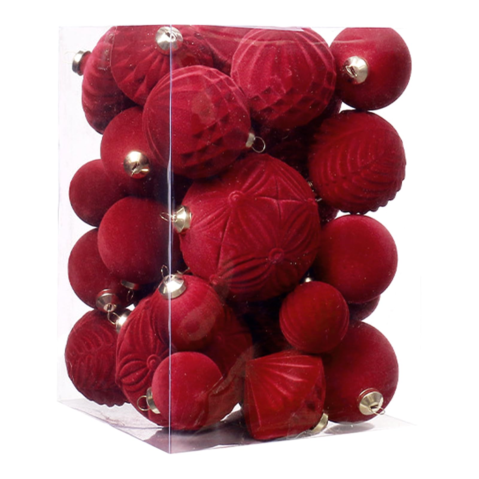 Lot de 35 boules de Noël en velours incassable floqué - Boules décoratives à suspendre pour sapin de Noël, fête, vacances, décoration