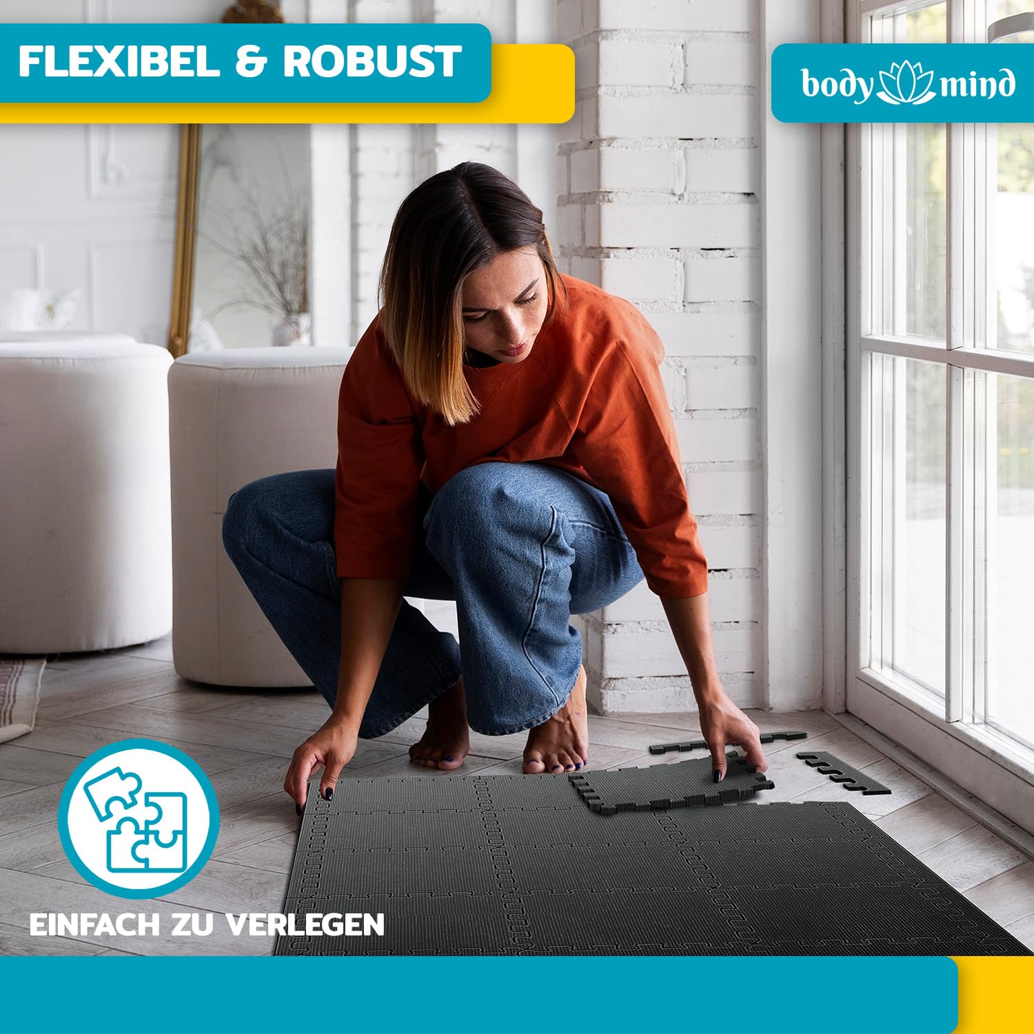 Boden-Schutzmatten XXL Set; Fitnessmatte Bodenschutz Puzzle-Matte; Unterlegmatte für Fitnessgeräte Turnmatte Trainingsmatte Sport-Matte & Fitnessraum Keller Garage Fast 2 m²