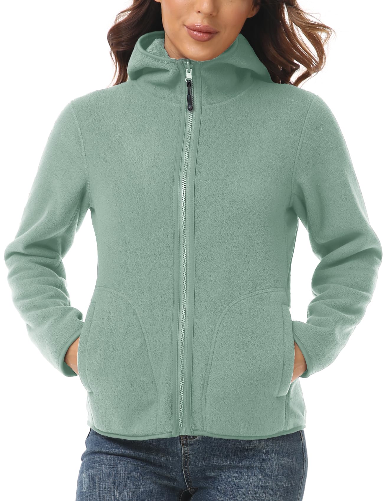 Davena Women's Reversible Sherpa Fleece Hoodie Jacket Zip Up Winter