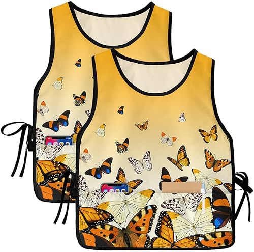 Butter-fly - Delantales de cobbler naranja con 2 bolsillos grandes para hombres y mujeres, delantal unisex para protector de ropa de chef