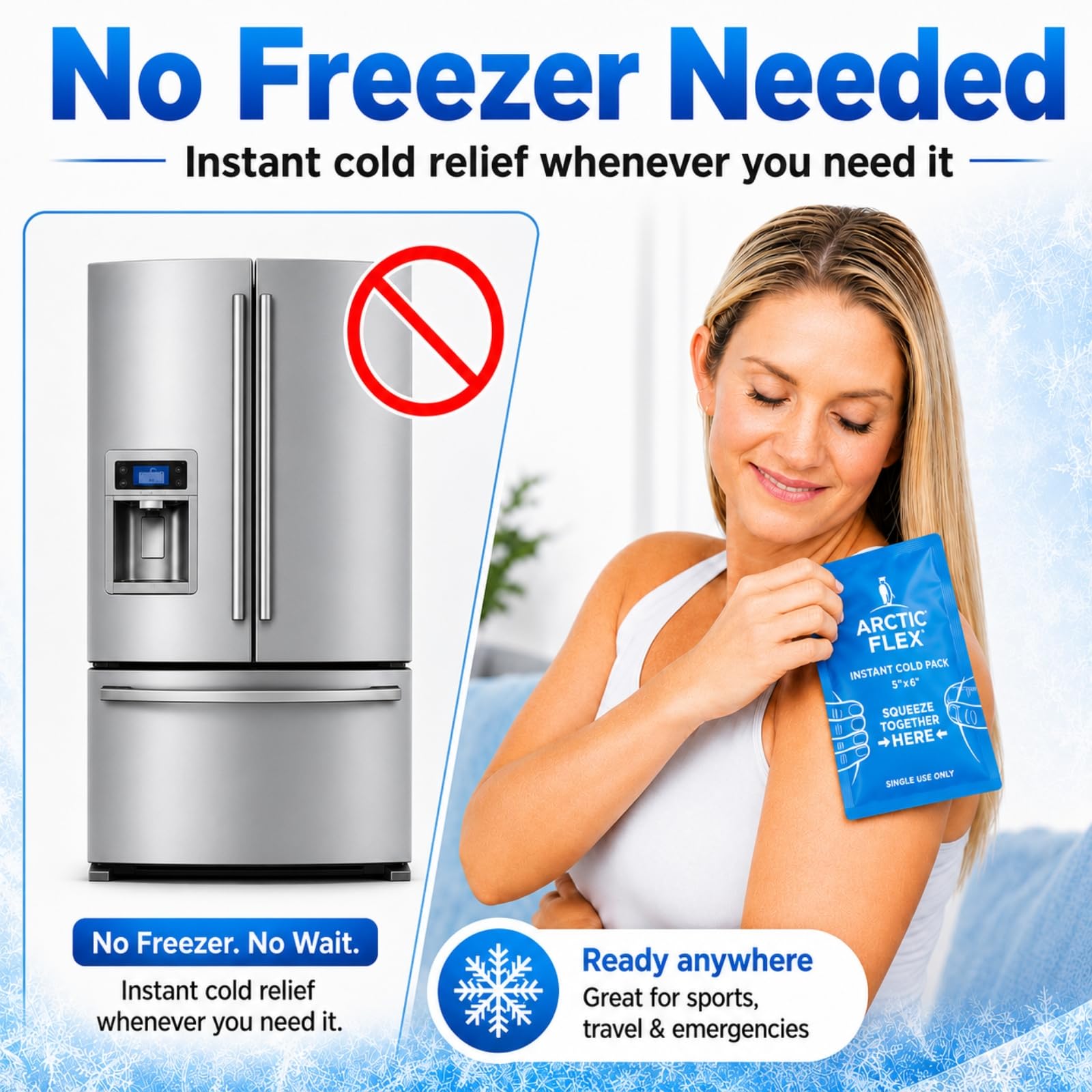 Arctic Flex - Juego de 24 compresas frías instantáneas - Hielo desechable para alivio del dolor, inflamación e hinchazón - Portátil para primeros auxilios y deporte