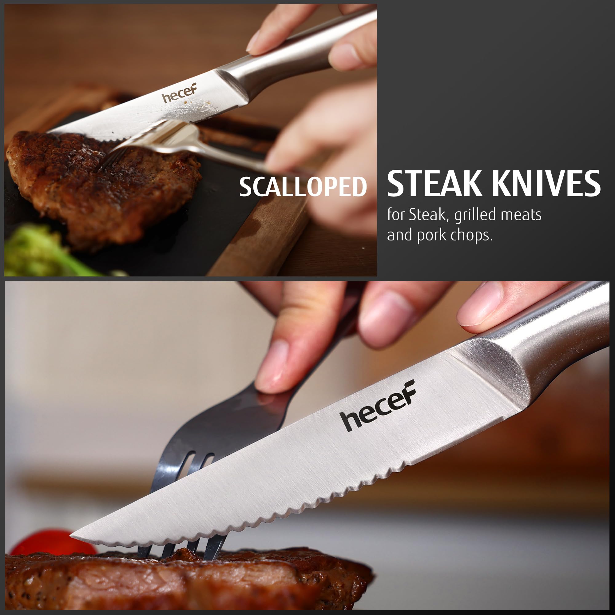 hecef Set coltelli da cucina inox con ceppo e affilatore integrato
