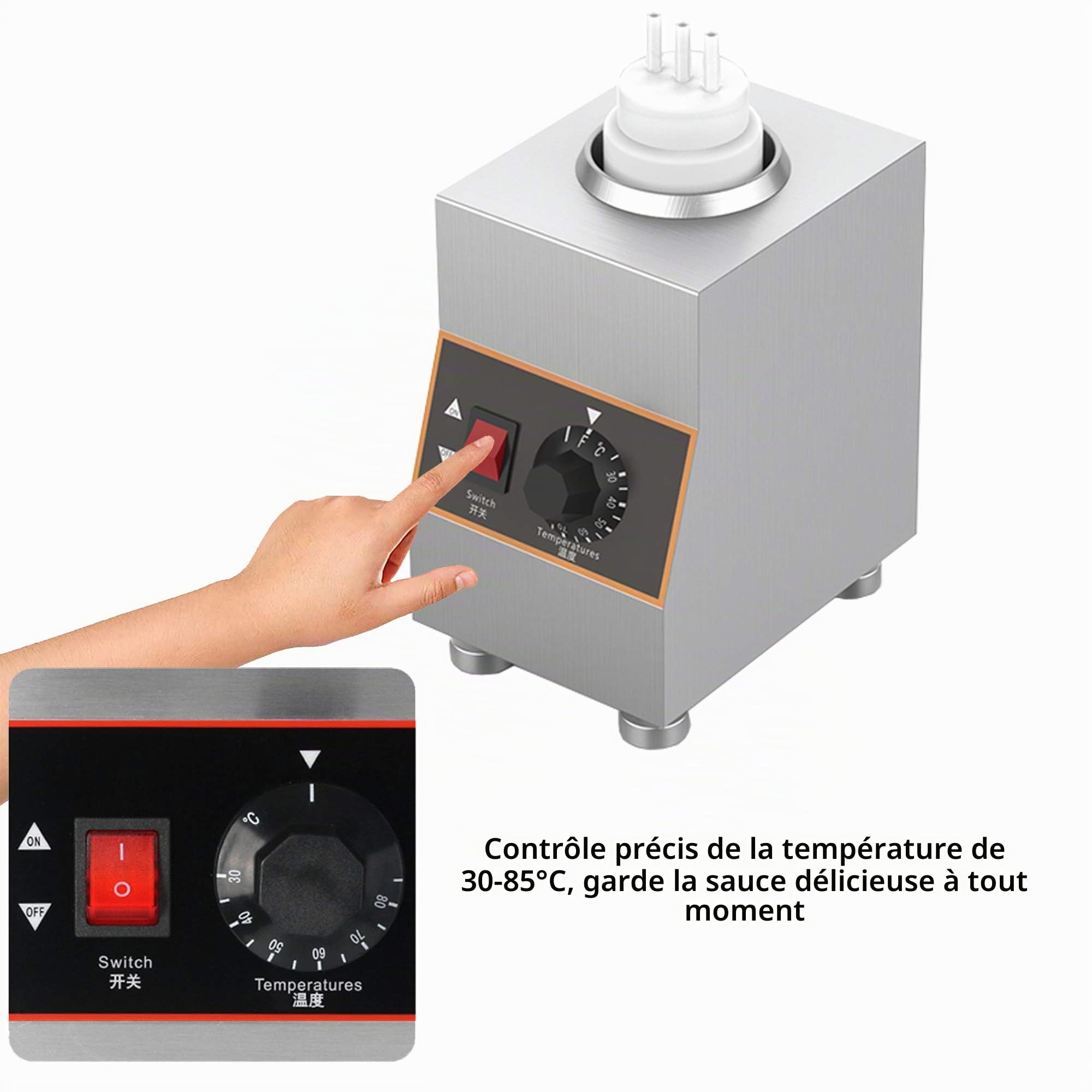 Réchauffeur électrique de sauce de nourriture de 240W, machine de conservation de chaleur de confiture, sauces chaudes de fromage de beurre de chocolat, bouteille de garnitures 1-4