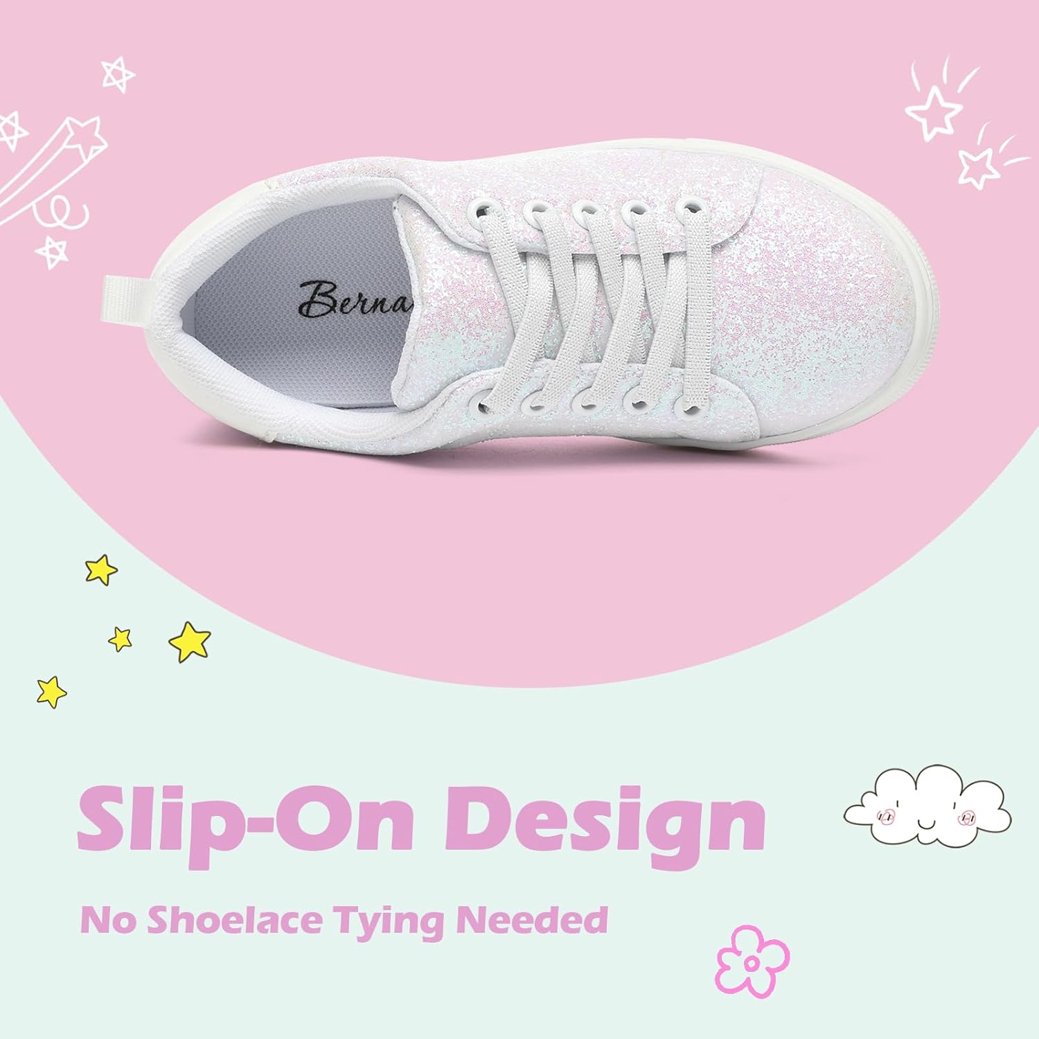 Bernal Girls & Boys Sparkle Glitter Sequin Sneakers Toddler/Little Kid/Big Kid Slip On School Low Top Walking Shoes Show Gift - Image 4