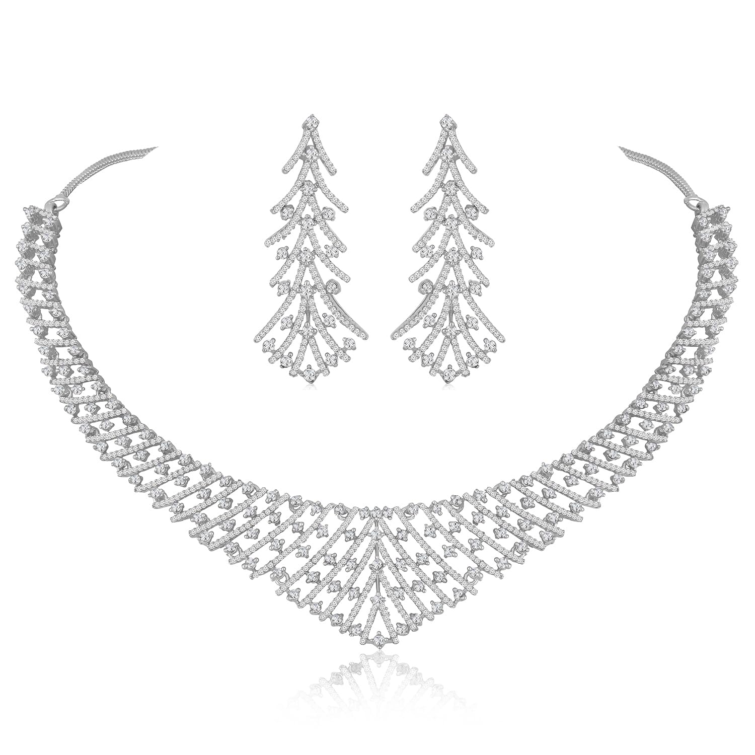 peora Cubic Zirconia Studded Necklace Dangle Earrings Set Western Fashion Jewellery for Women & Girls-picture-32