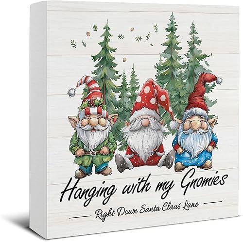 Divertida decoración navideña de granja, decoraciones vintage de gnomos de Navidad, letrero de madera rústico para el hogar, decoración de