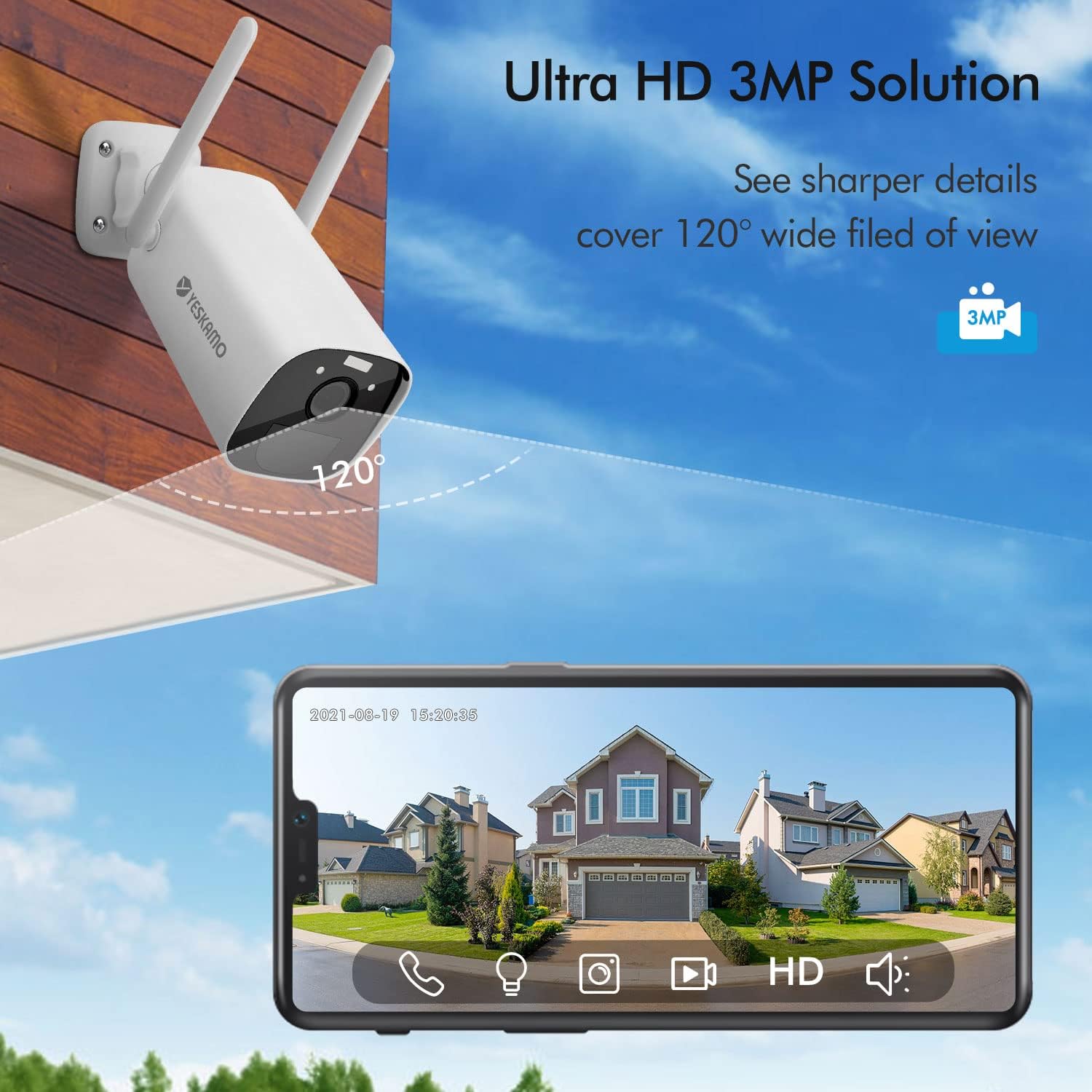 YESKAMO 2K Wireless Security Camera Outdoor Battery Powered, Ultra HD 3MP Rechargeable Cameras with Spotlight Color Night Vision Siren Alarm 2 Way Audio WiFi Surveillance Cameras for Home Security