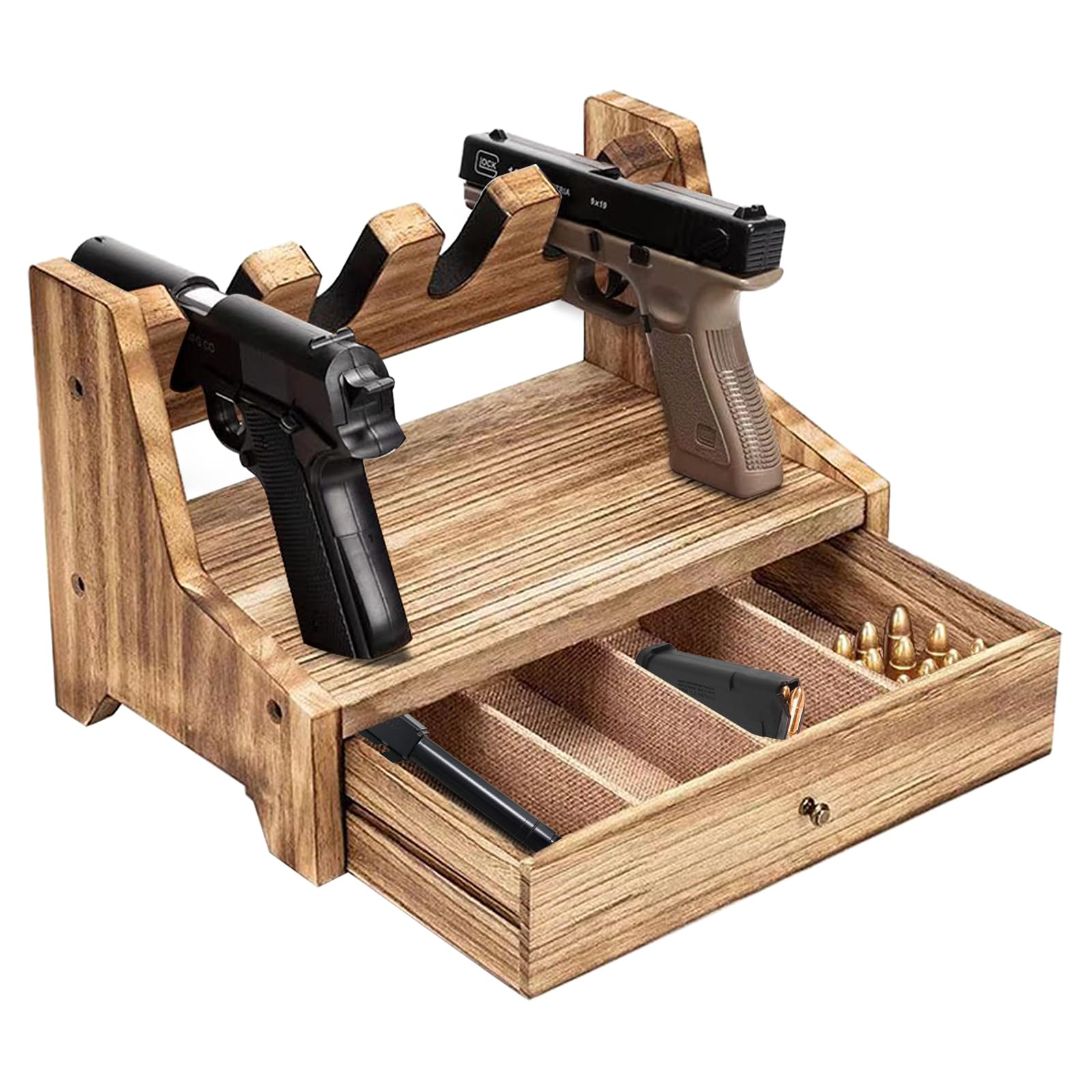 Pistolenregal Pistolen Aufbewahrung Fasst 4 oder 6 Pistolen,Massivholz Pistolenständer,Pistolensammelregal mit Schublade,Sichere Pistolenaufbewahrung,zur Pistolenpräsentation