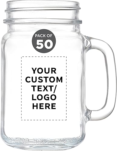 Miniatura 1 de DISCOUNT PROMOS Libbey Mason Jars - Juego de 100 tarros con asas, 16 onzas, texto personalizado, logotipo, estilo tradicional, alto estándar,