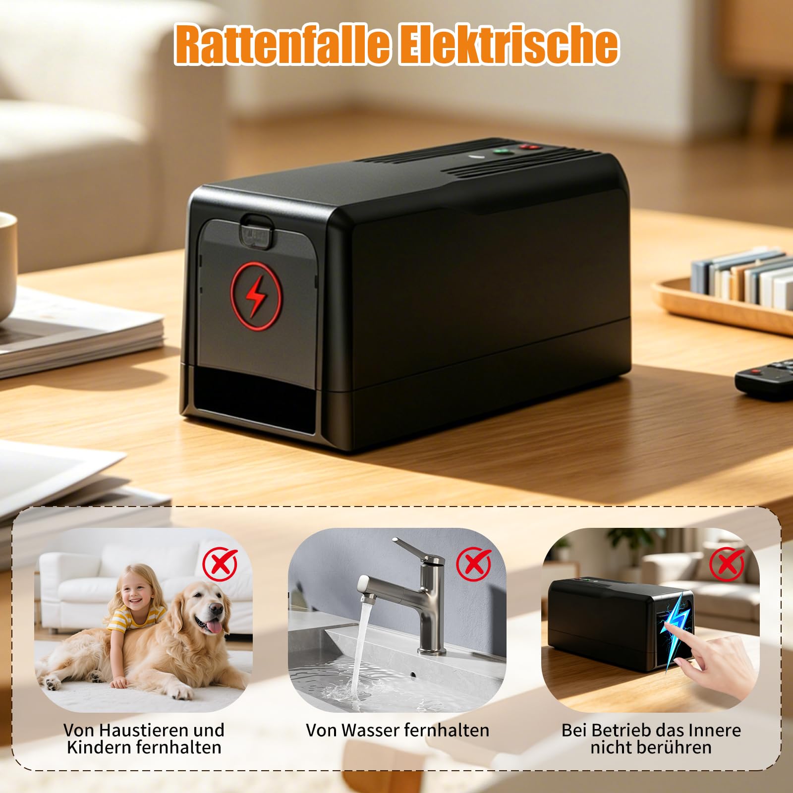 Rattenfalle Elektrisch 8000V, Elektrischer Mausfänger Mausefalle Elektrisch Große Einzug 11,5*25,5 cm,Sofortiger Schmerzloser Elektronische Schlagfalle, Wiederverwendbar & Hygienisch für Küche Keller