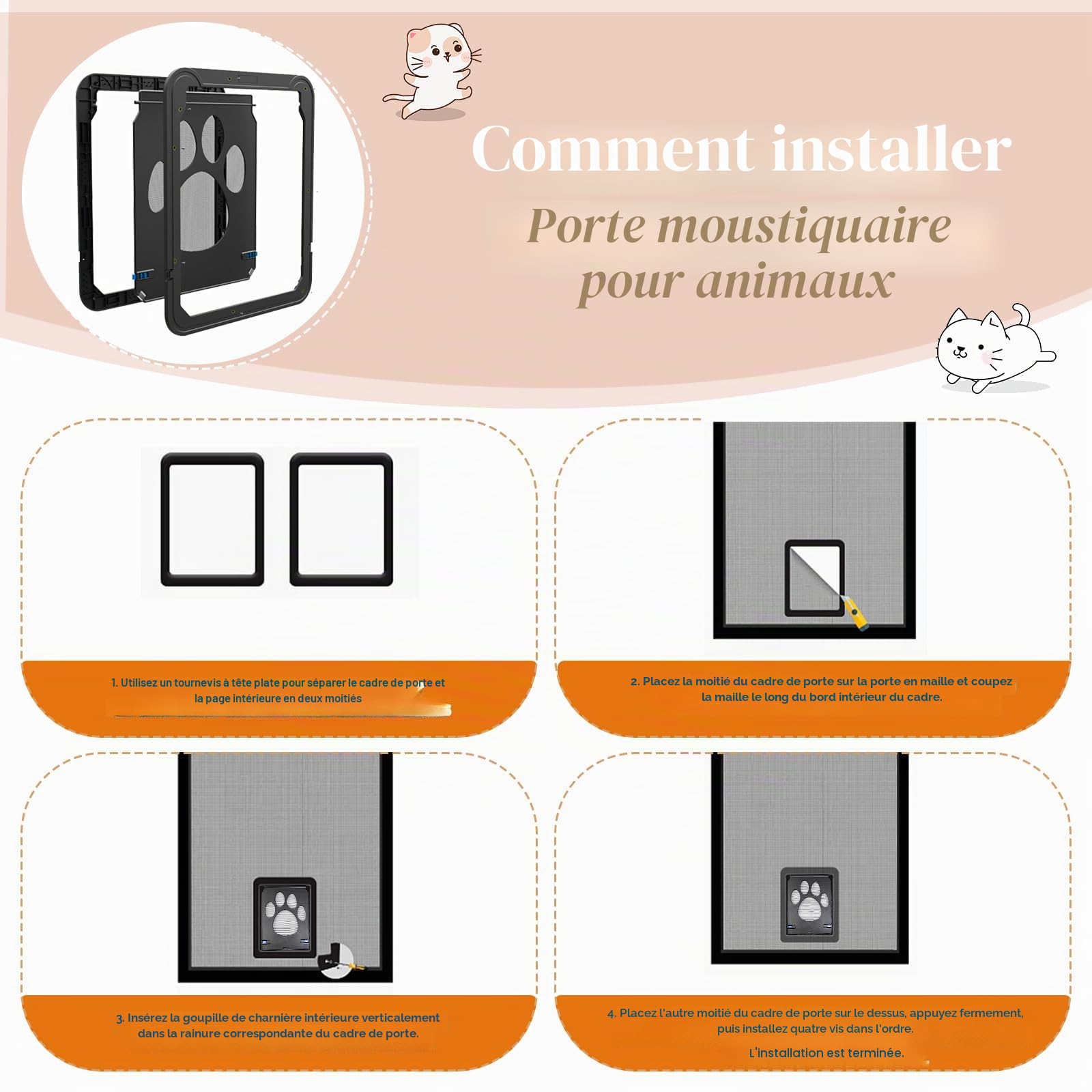Chatiere pour Chat 29 x 24 cm Trappe pour Chien Moustiquaire de Porte Automatique Isolante Chatières pour Chats Chattiere à Chat Noir Verrouillable Facile à Installer pour Moyen Petit Chats Chien
