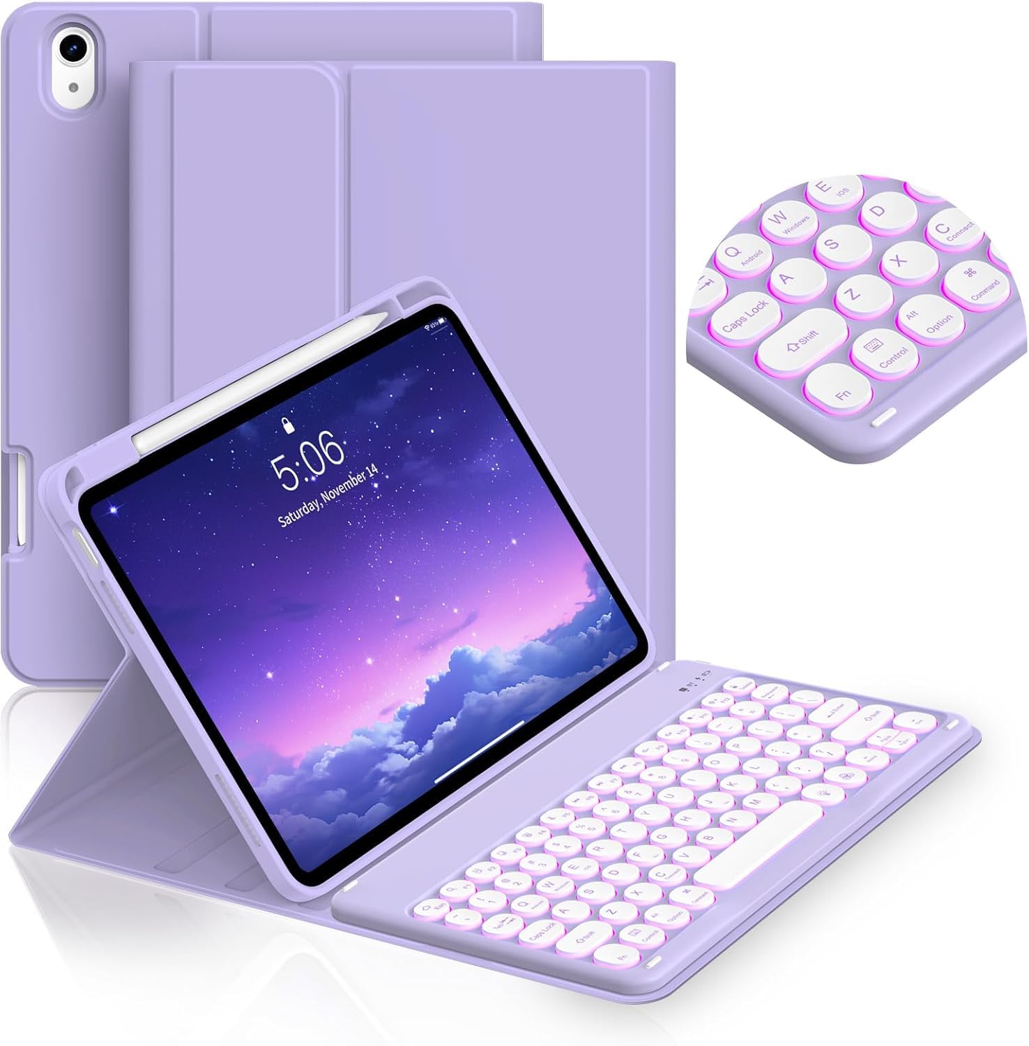 JKSML for iPad Air 11" M3/M2 (2025/2024) case with Round Keyboard,Purple