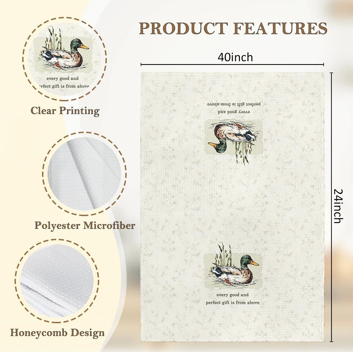 HIWX Christian Mallard Duck Kitchen Towels, Rustic Farmhouse Farm Animals Decorative Kitchen Dish Towels, Mallard Duck Gifts Hand Towel for Bathroom Decor, 16x24 Inches Set of 2