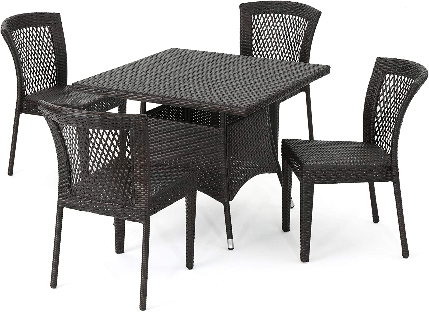 DEVOKO 5 Pieces Patio Dining Set Patio Furniture Set Outdoor Furniture Set 4 Seats, 1 Square Table (Dark Brown)