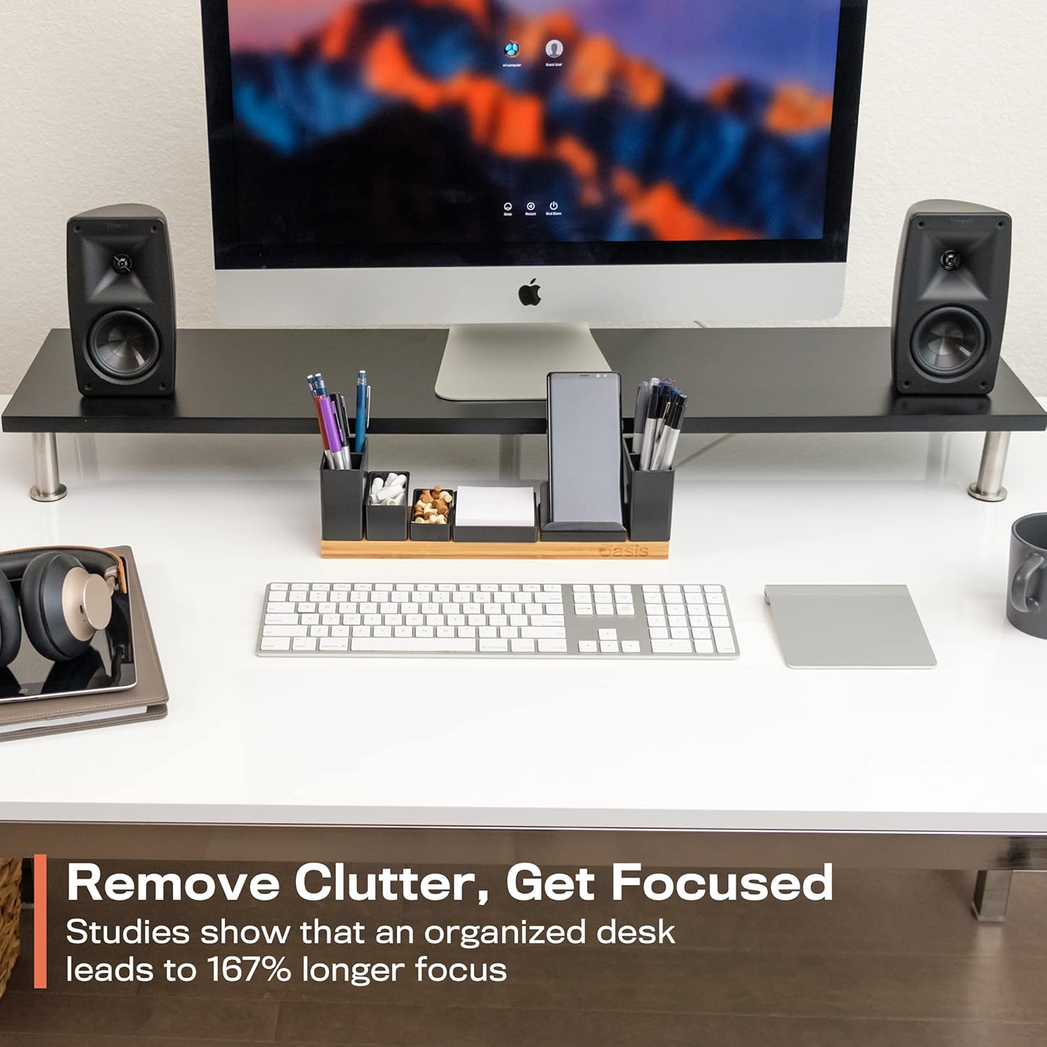 Desk Organizer with Adjustable Pen Holder, Pencil Cup, Phone Stand, Sticky Note Tray, Paperclip Storage, and Office Accessories Caddy, Desktop Organization for Cubicle or Home Office, Natural : Office Products