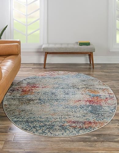 Unique Loom Baracoa Collection - Alfombra Panamericana (5 pies 1 pulgada x 8 pies, ovalada, cremaazul)