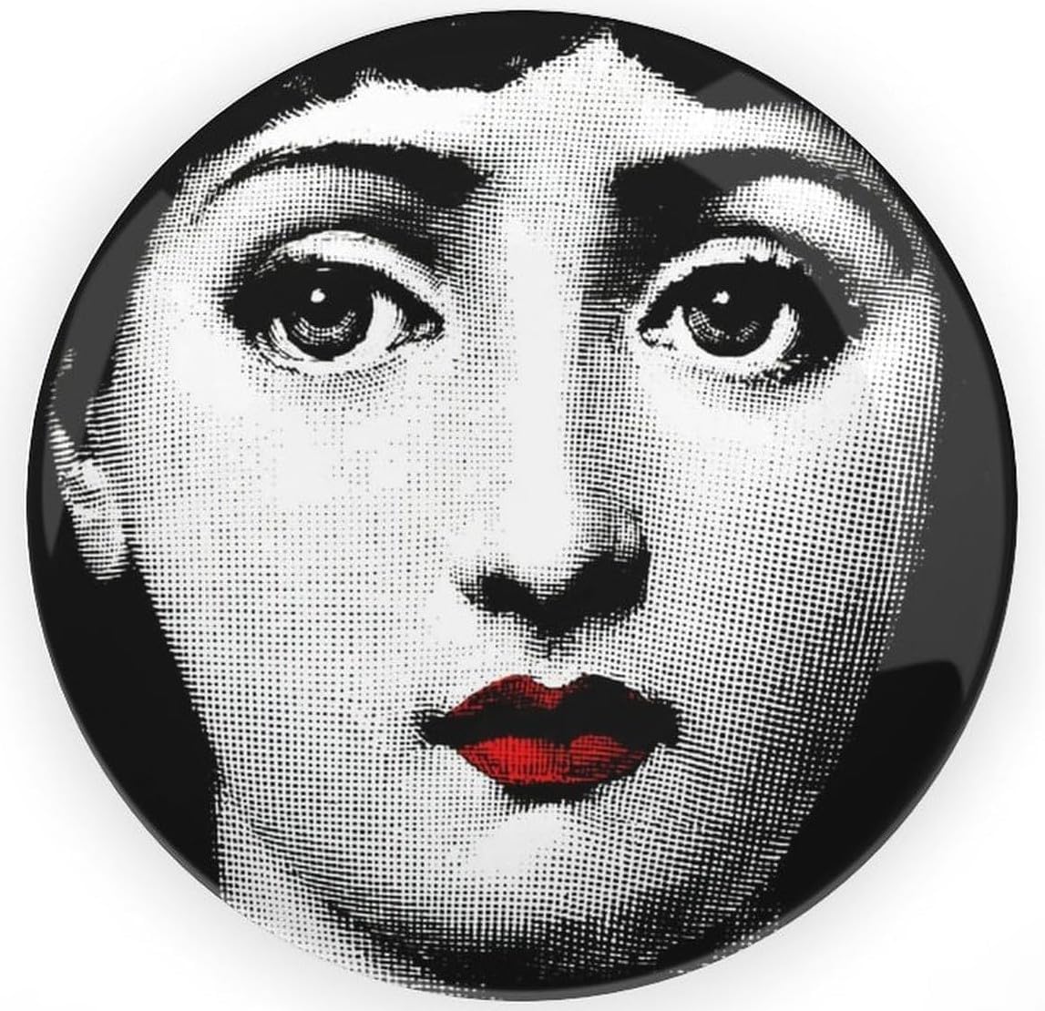 AlphaDesignLuxe 10" Italian-Style Decorative Plate – Modern Art Face Design, Handcrafted Ceramic Platter for Tabletop or Wall Display (Face Red Lips)