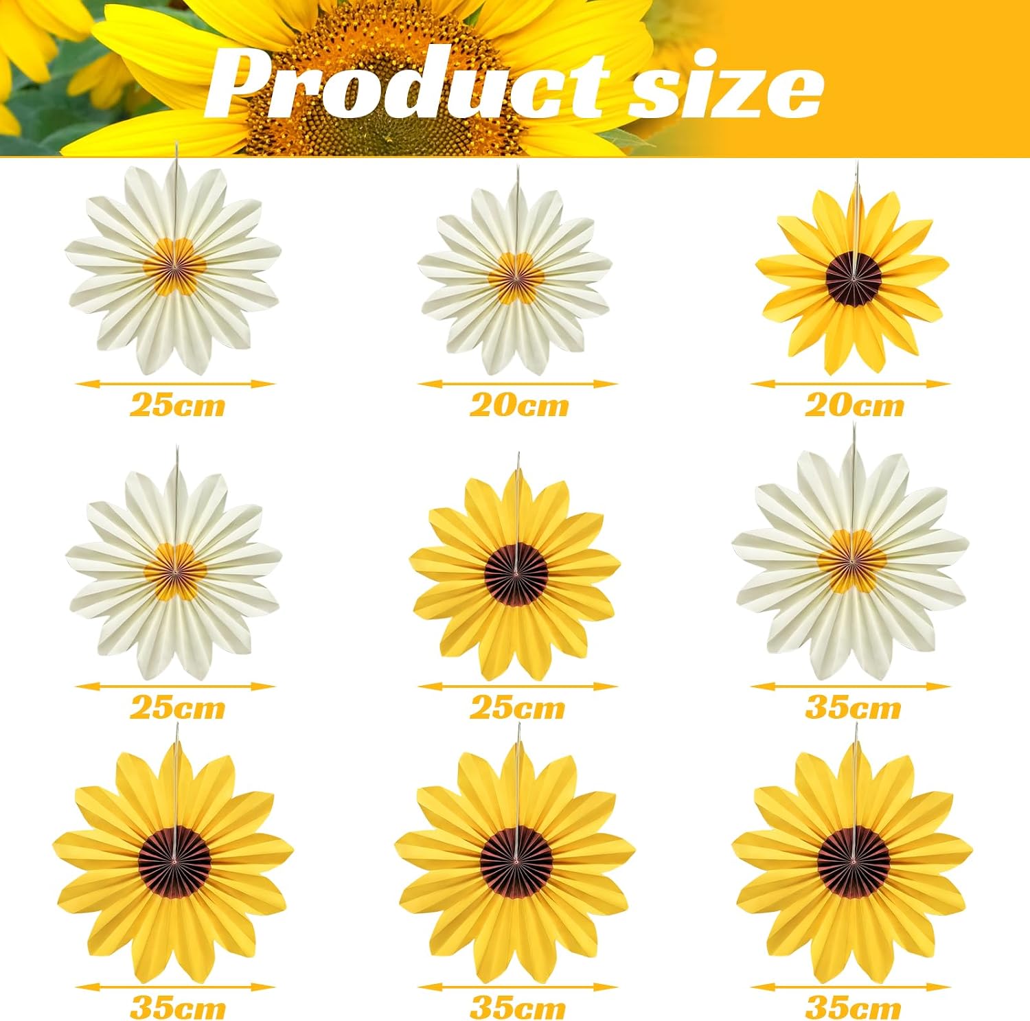 9 Pcs Sunflower Paper Fans, Sunflower Birthday Party Baby Shower Decoration Yellow Flower Wall Fan Decor for Bulletin Board Classroom