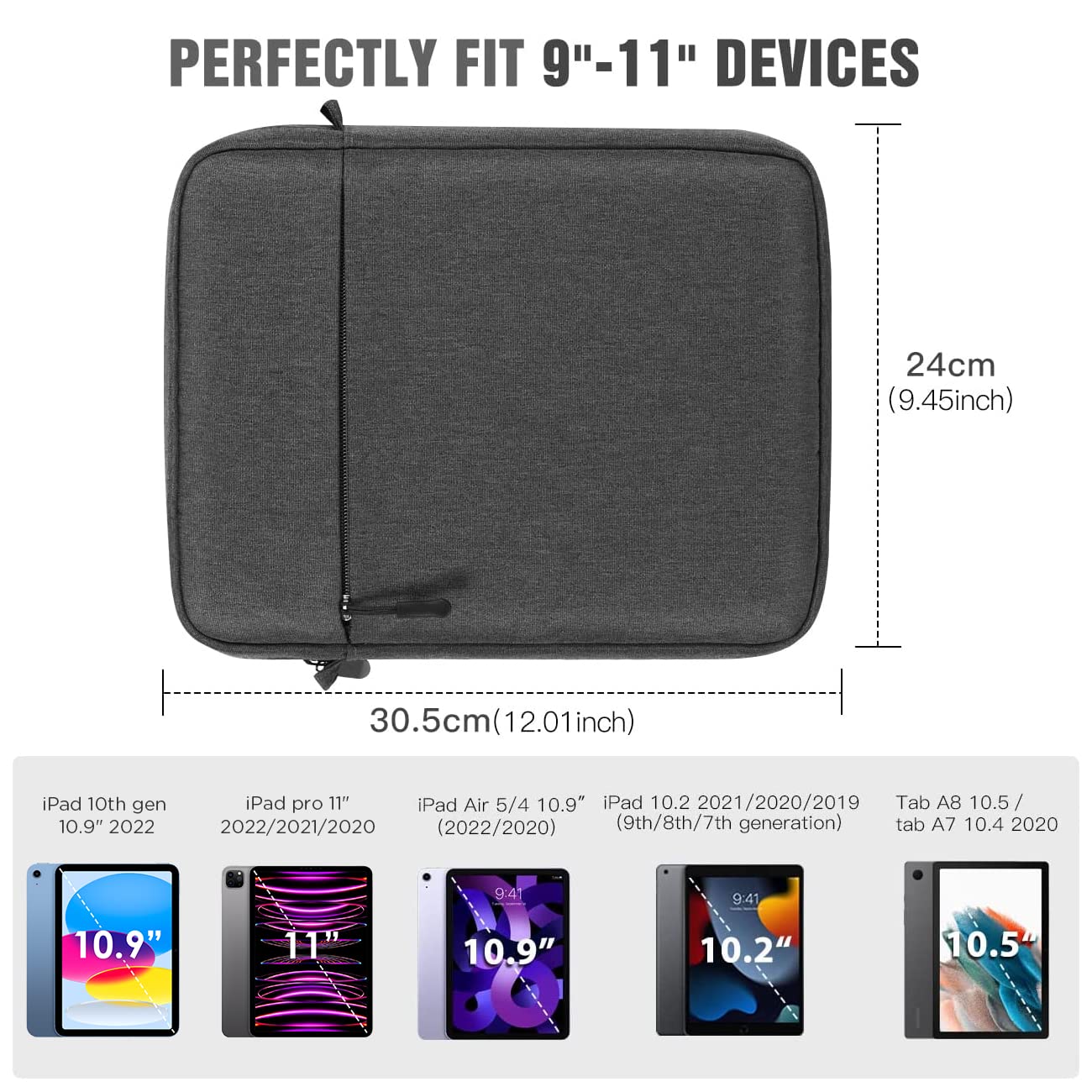 SIMTOP Borsa Per IPad Air 5 2022, Custodia Cover 10.9" IPad Air 4, 10.2", Tracolla Per Tablet YKK Con Cerniera Grigio - 6